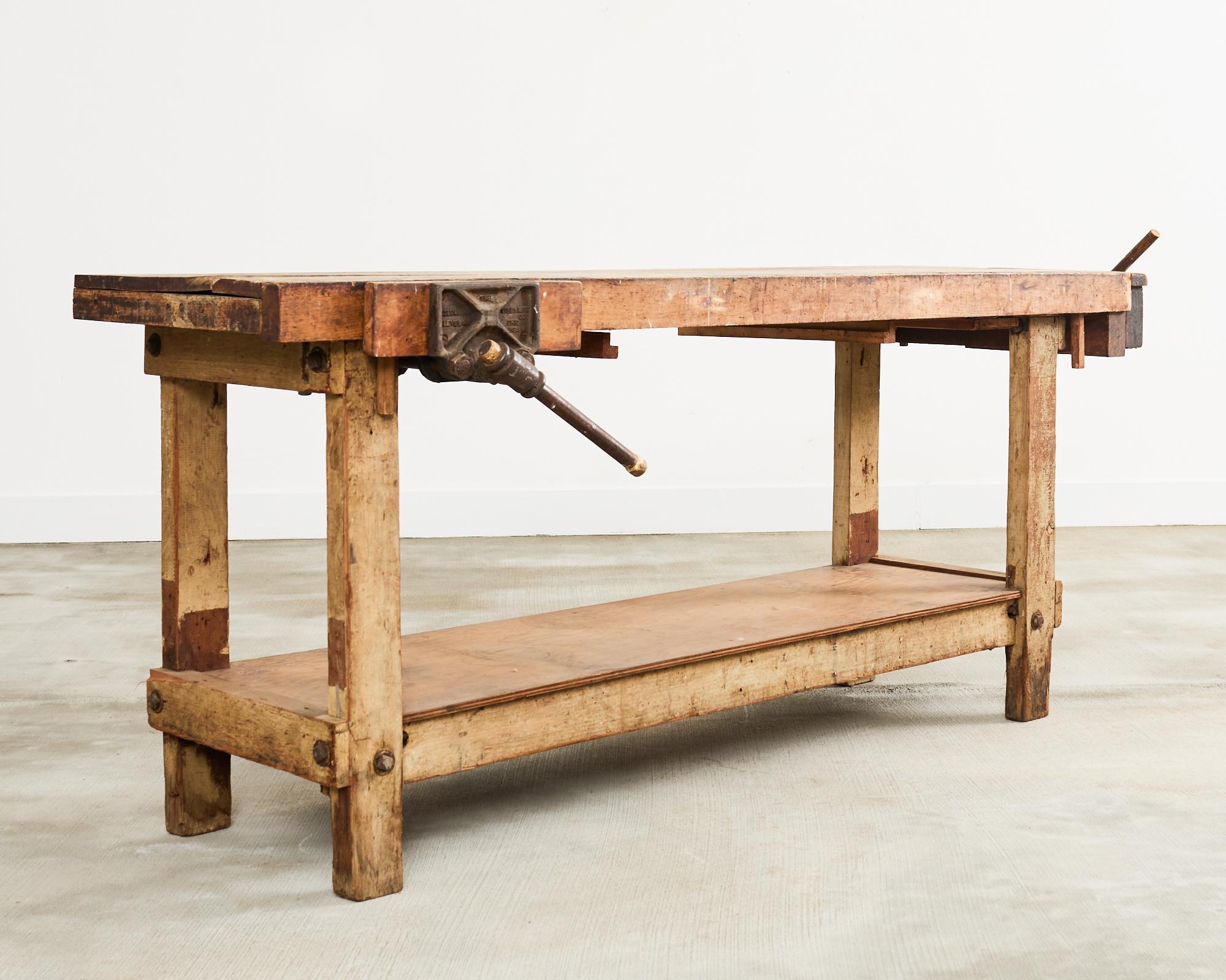 Hand-Crafted American Industrial Style Carpenters Work Bench Table or Etabli