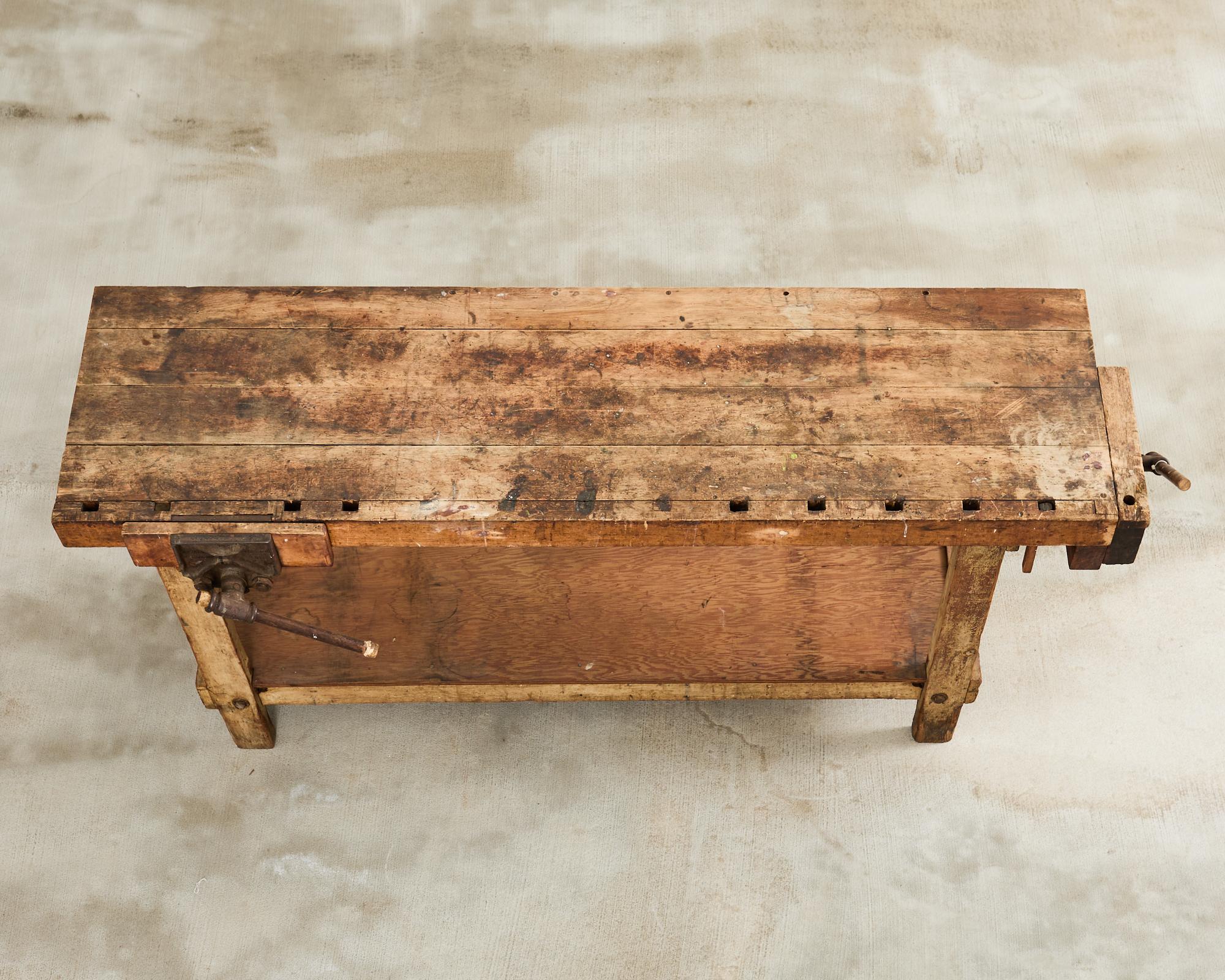 American Industrial Style Carpenters Work Bench Table or Etabli In Distressed Condition In Rio Vista, CA