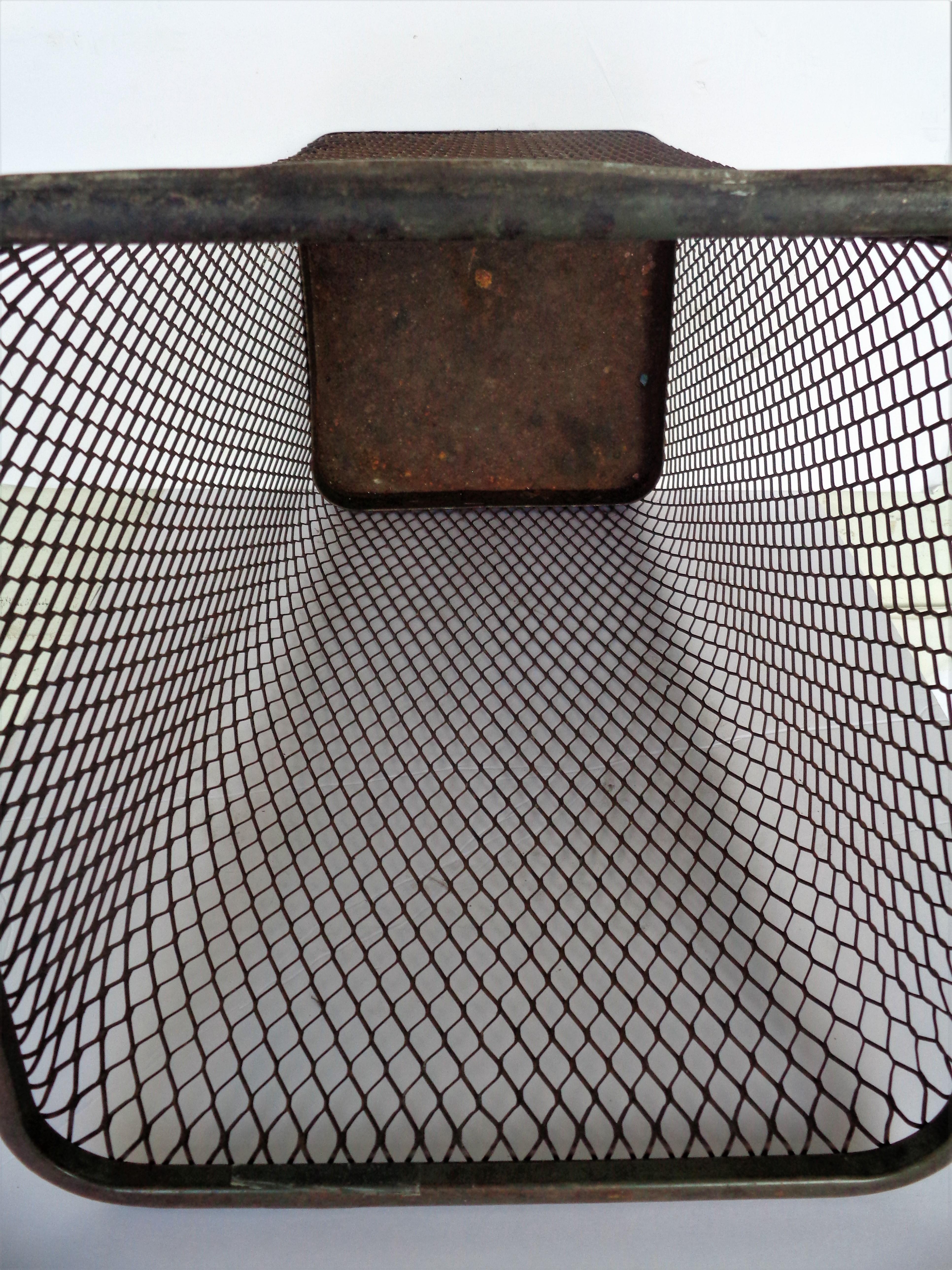 American Industrial Wire Mesh Metal Trash Basket 1930's 1
