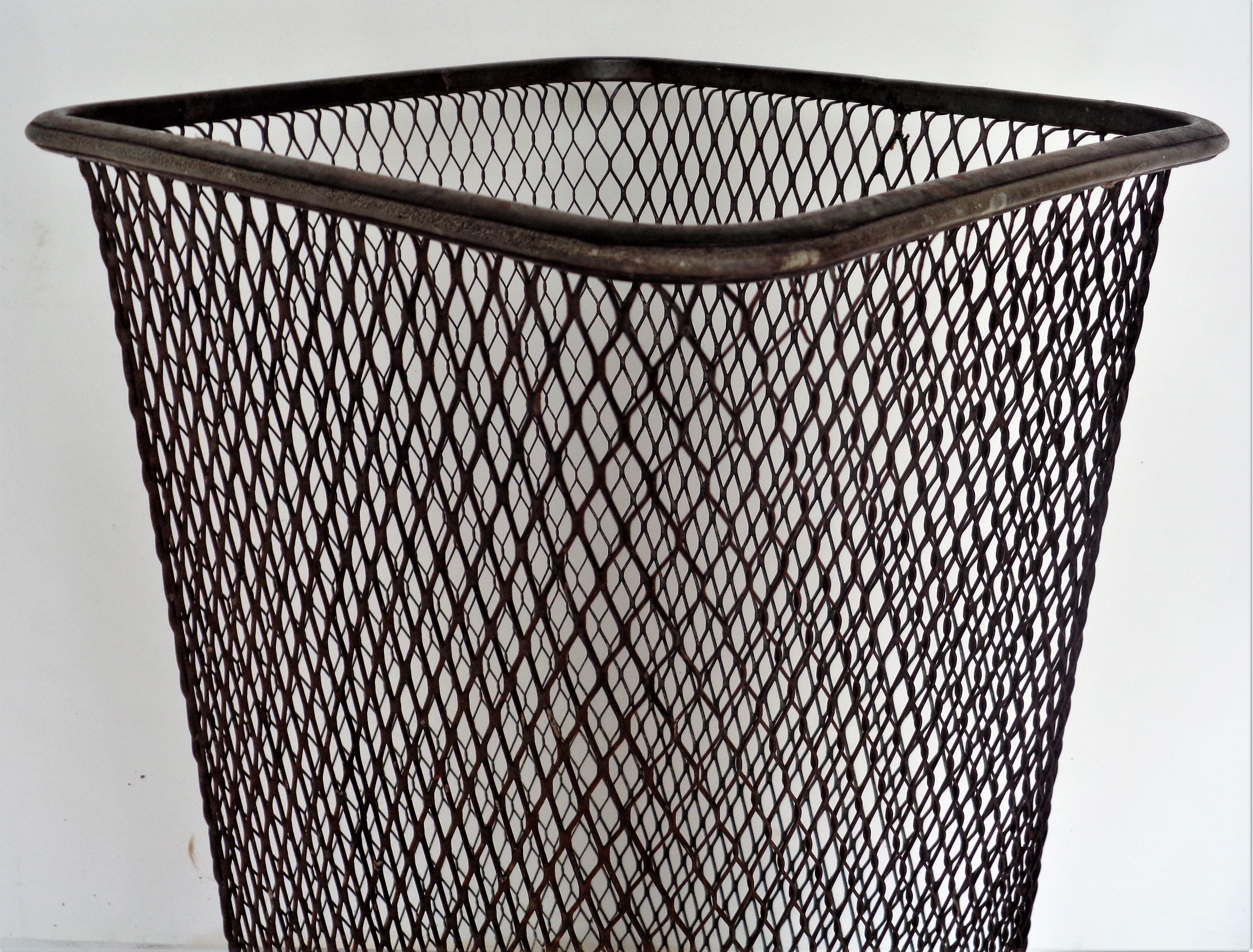 20th Century American Industrial Wire Mesh Metal Trash Basket 1930's