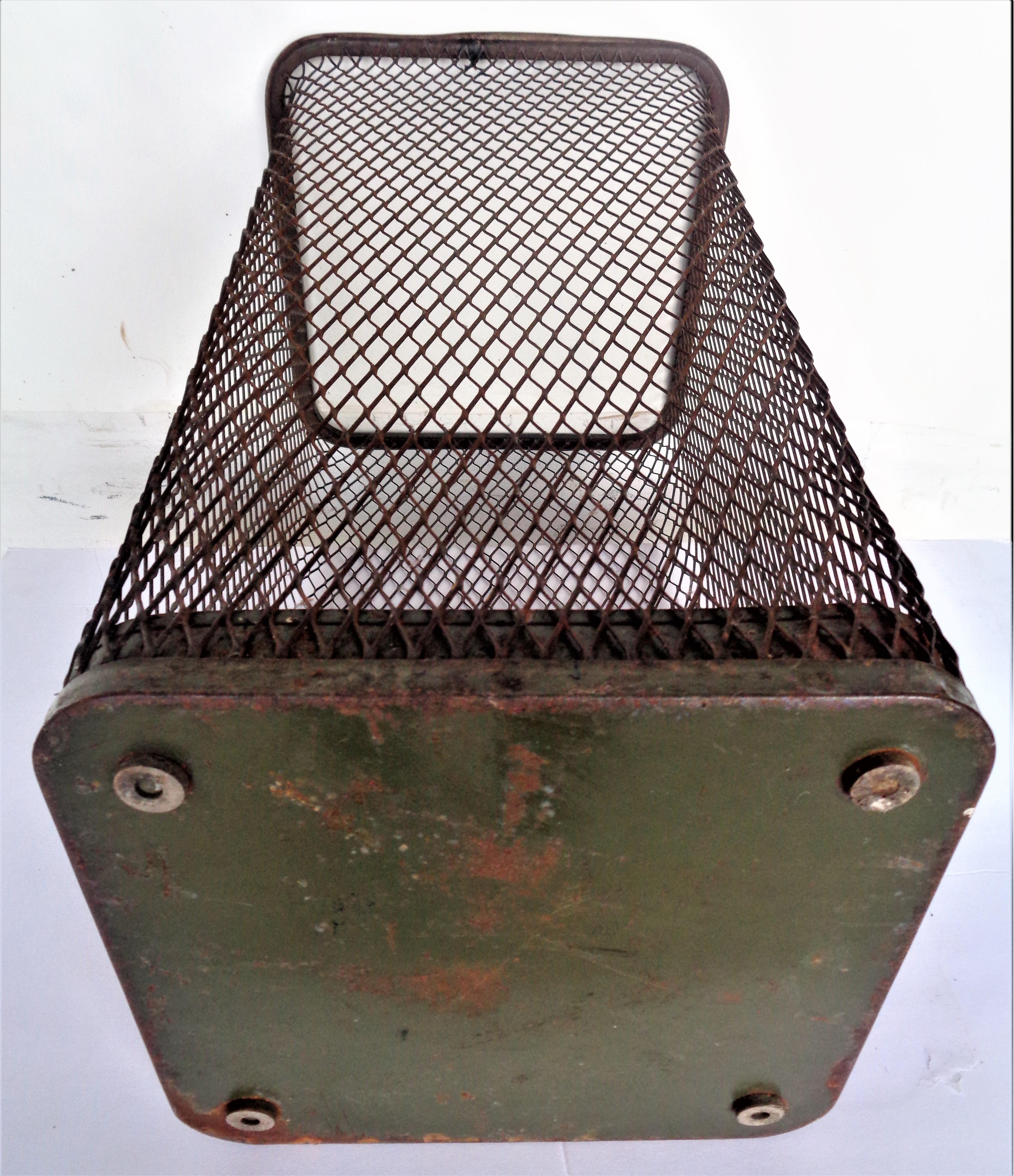 American Industrial Wire Mesh Metal Trash Basket 1930's 3