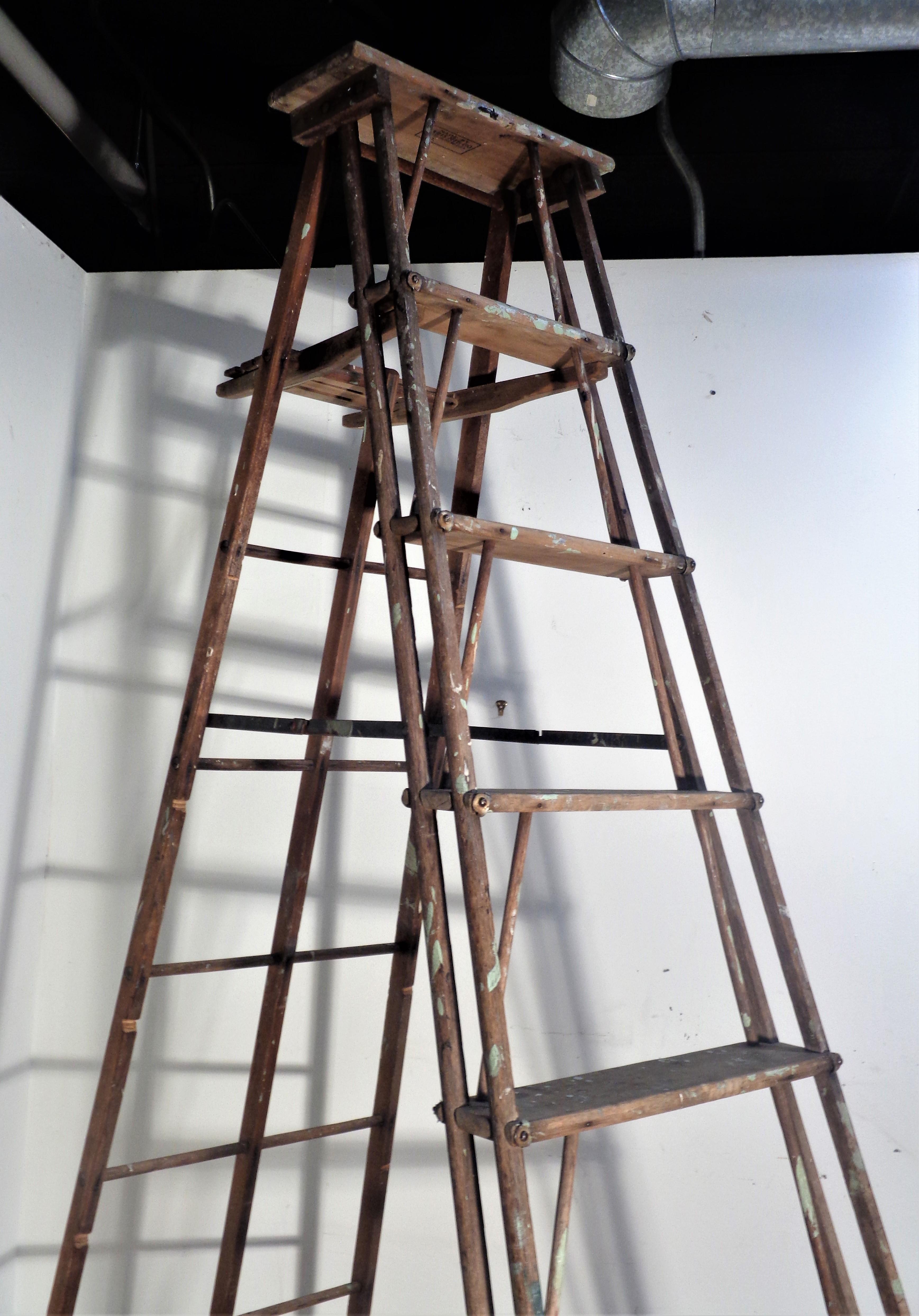 American Architectural Design Industrial Work Ladder, Circa 1940 In Good Condition For Sale In Rochester, NY