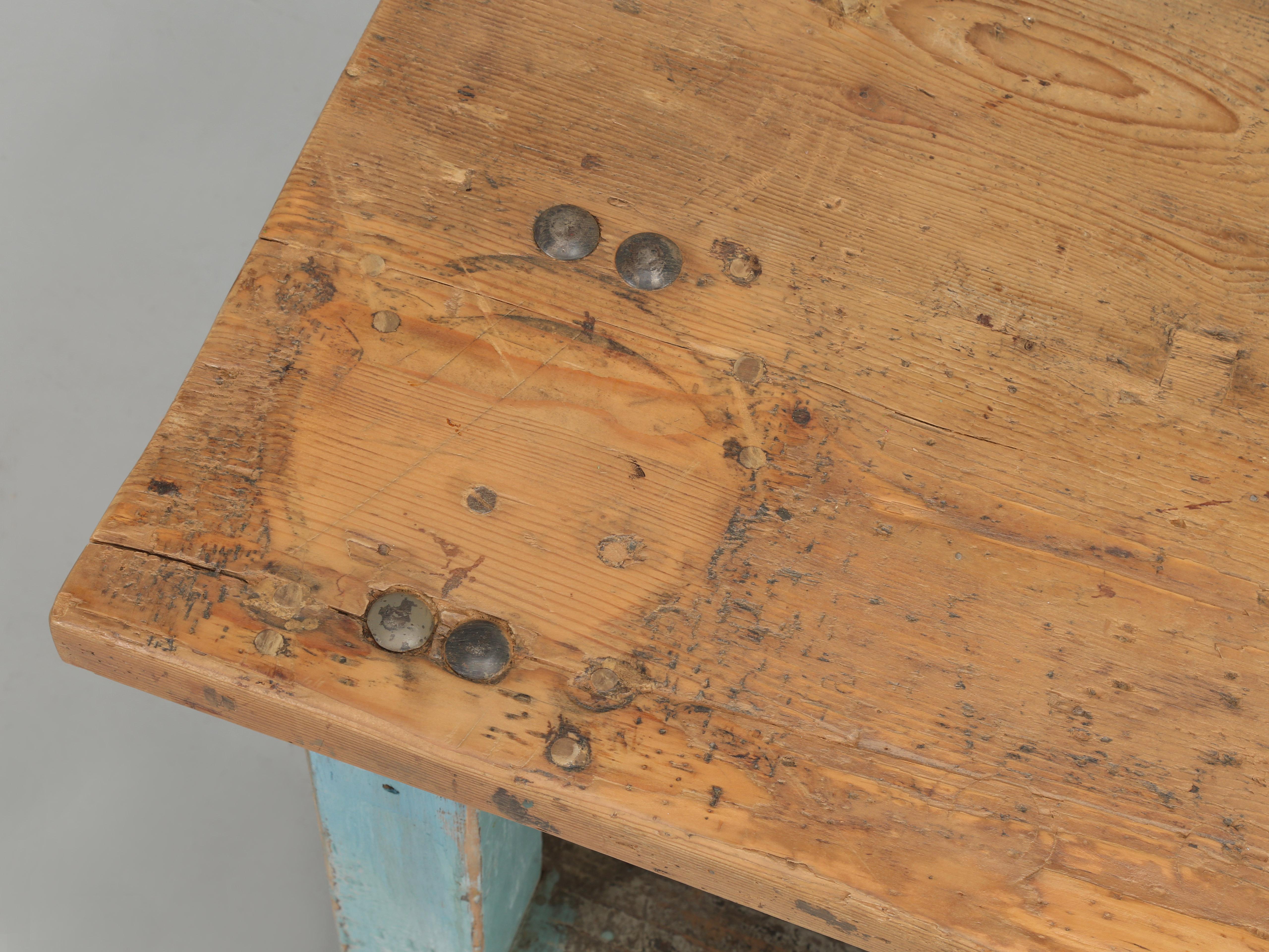 Early 20th Century American Industrial Work Table, Kitchen Island or Craft Table Original Paint