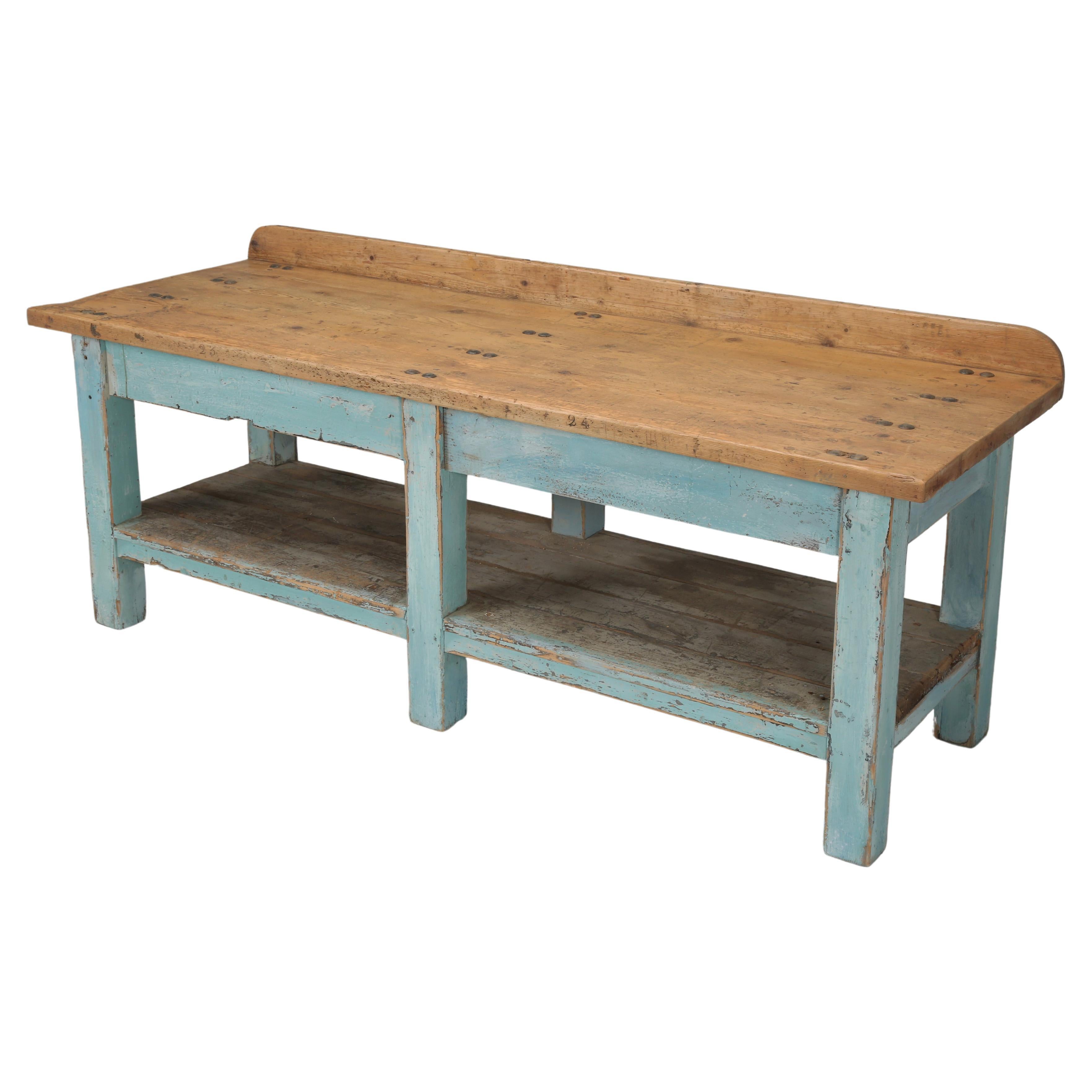 Antique French Industrial Work Table or Kitchen Island and Original