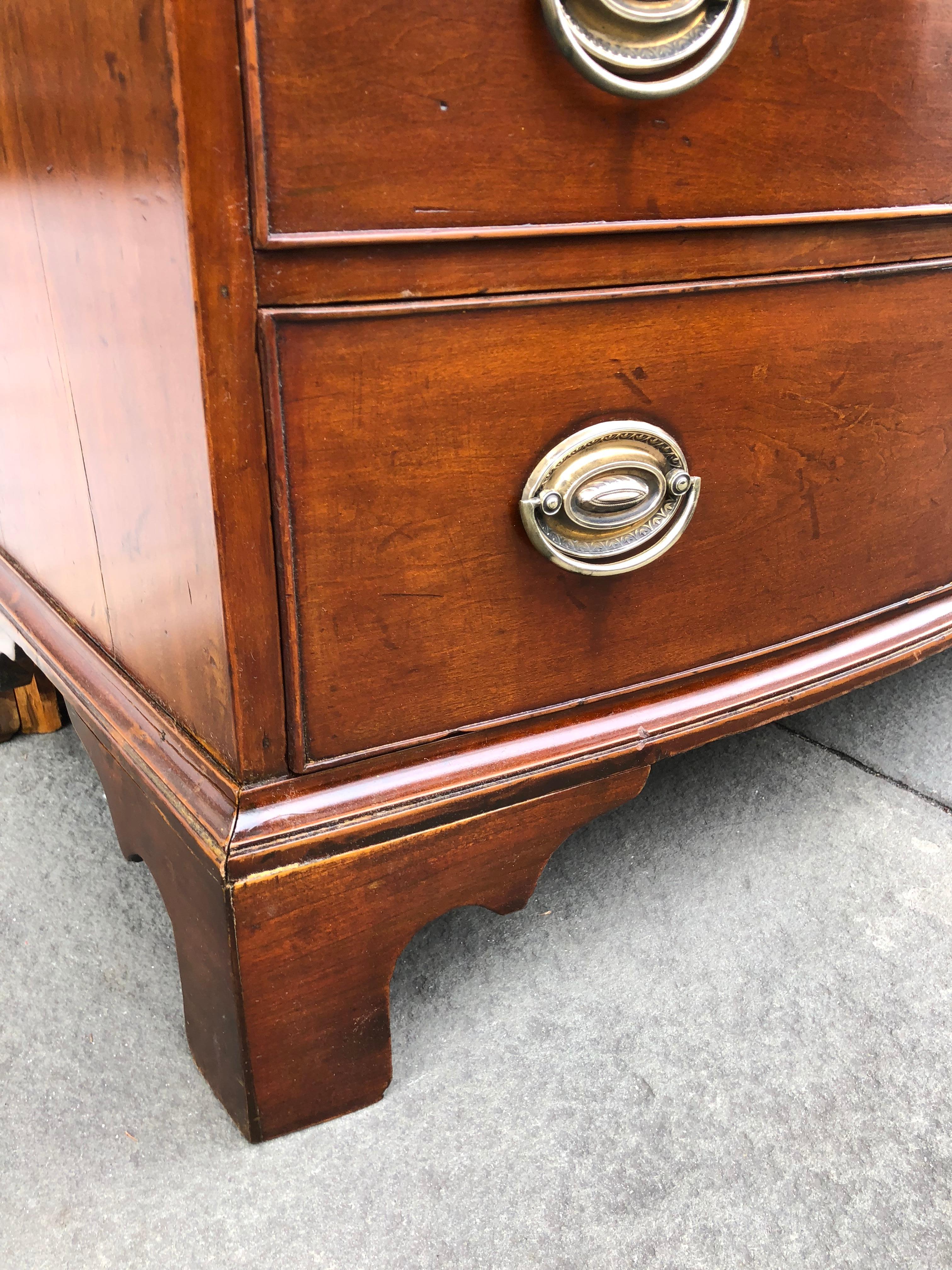 Late 18th Century American Inlaid Bow Front Chest on Bracket Feet