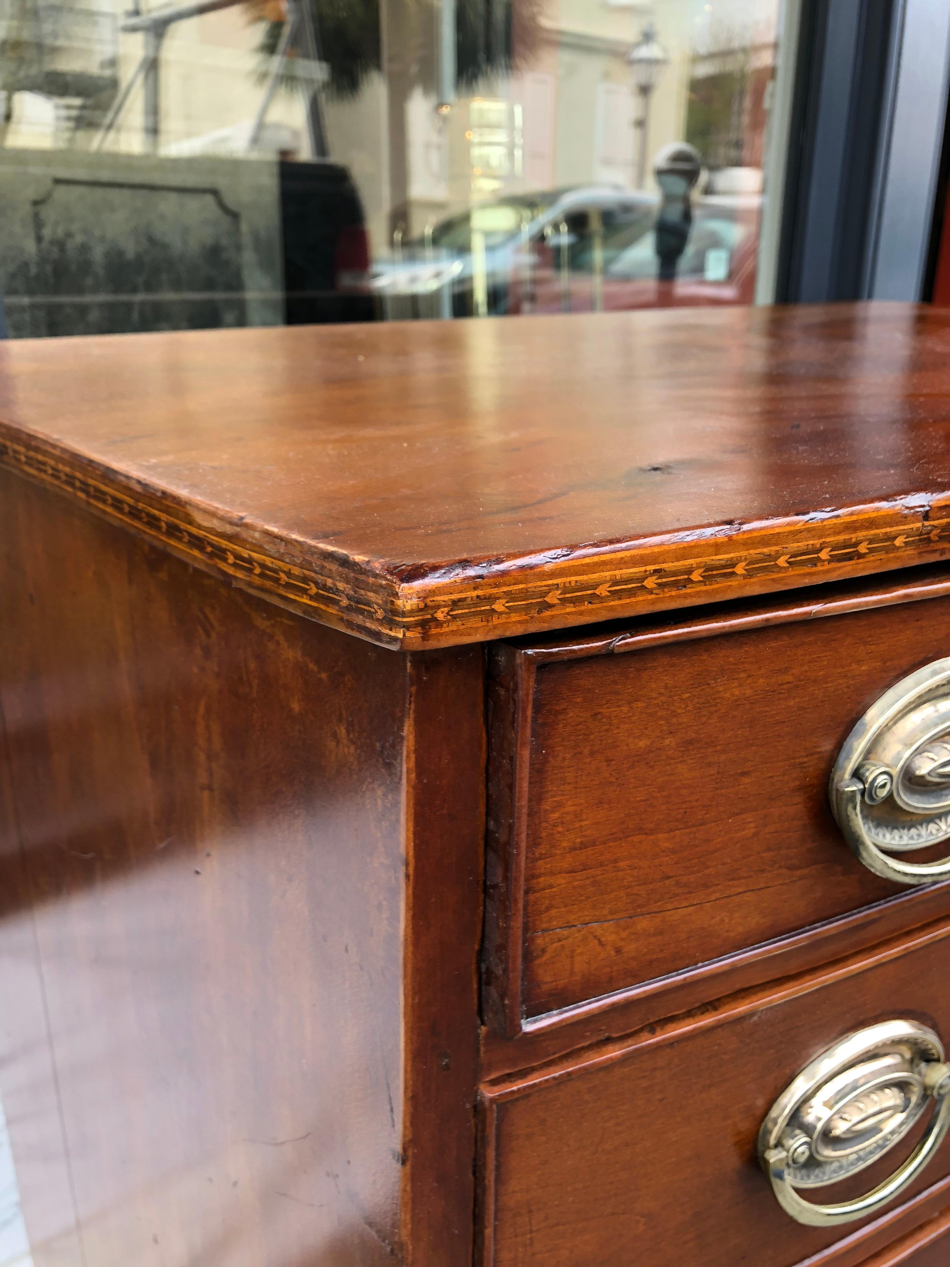 Cherry American Inlaid Bow Front Chest on Bracket Feet