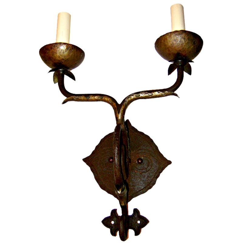 Mid-20th Century American Iron Arts & Crafts Sconces For Sale