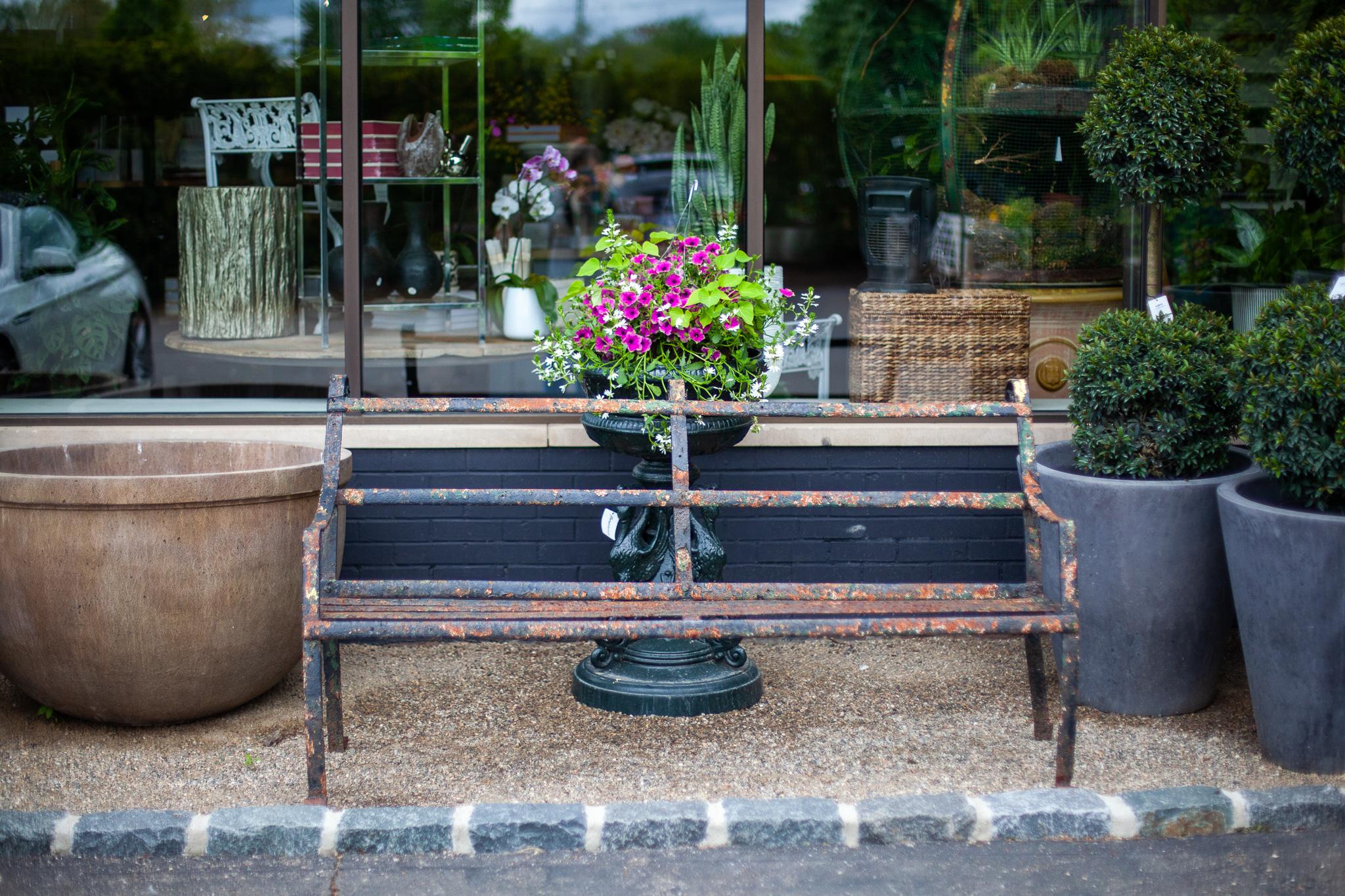 A lovely 19th century wrought iron strap work bench. A great looking, substantial piece that would make a lovely addition to any garden.

Wear is consistent with age.