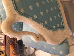American Ivory Painted Upholstered Swan French Style Armchair