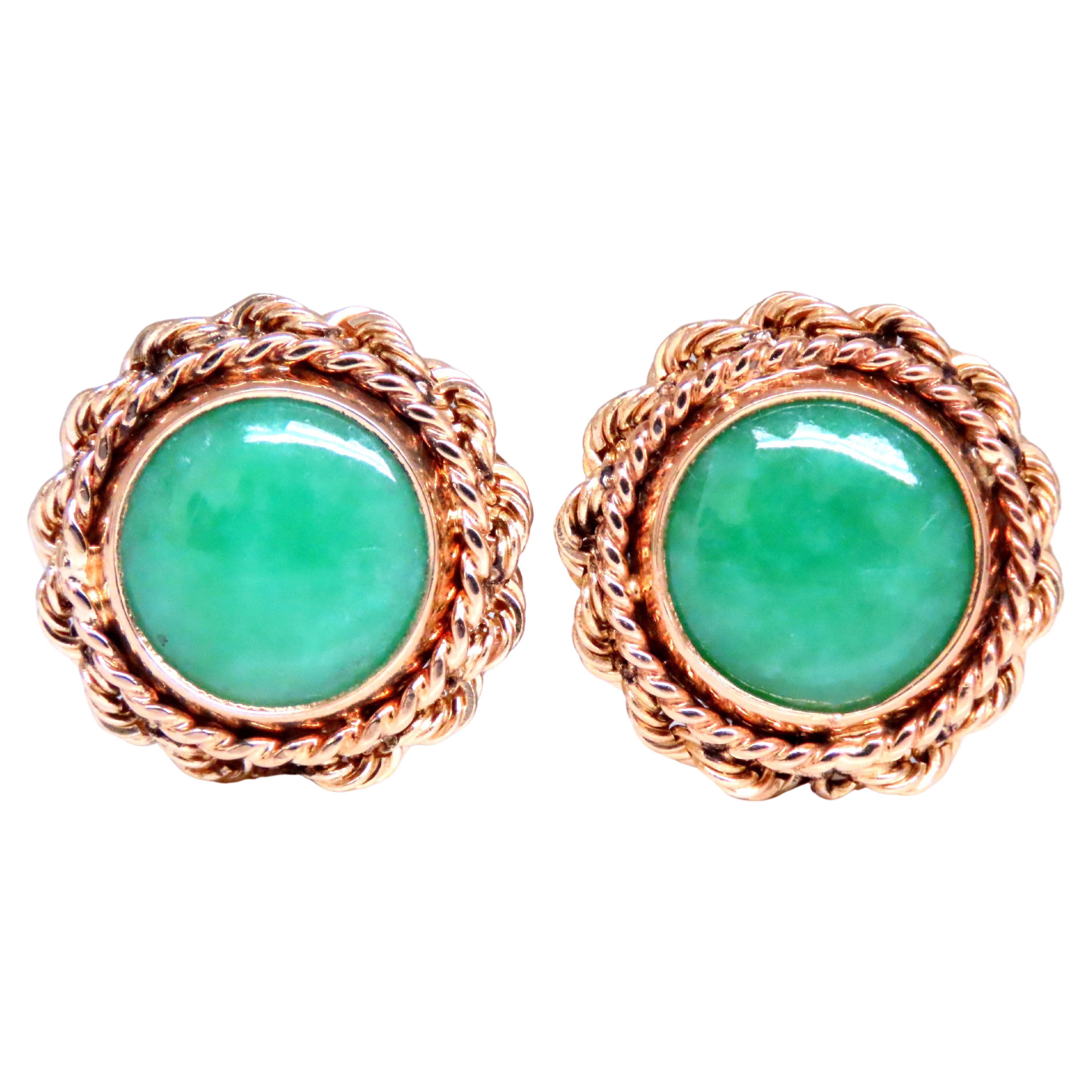 Pendientes de clip federalistas de cuerda retorcida de jade americano 14kt 12506 en venta