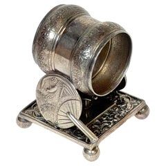 American Japonisme Twin Fan Figural Napkin Ring by Meriden, Circa 1880