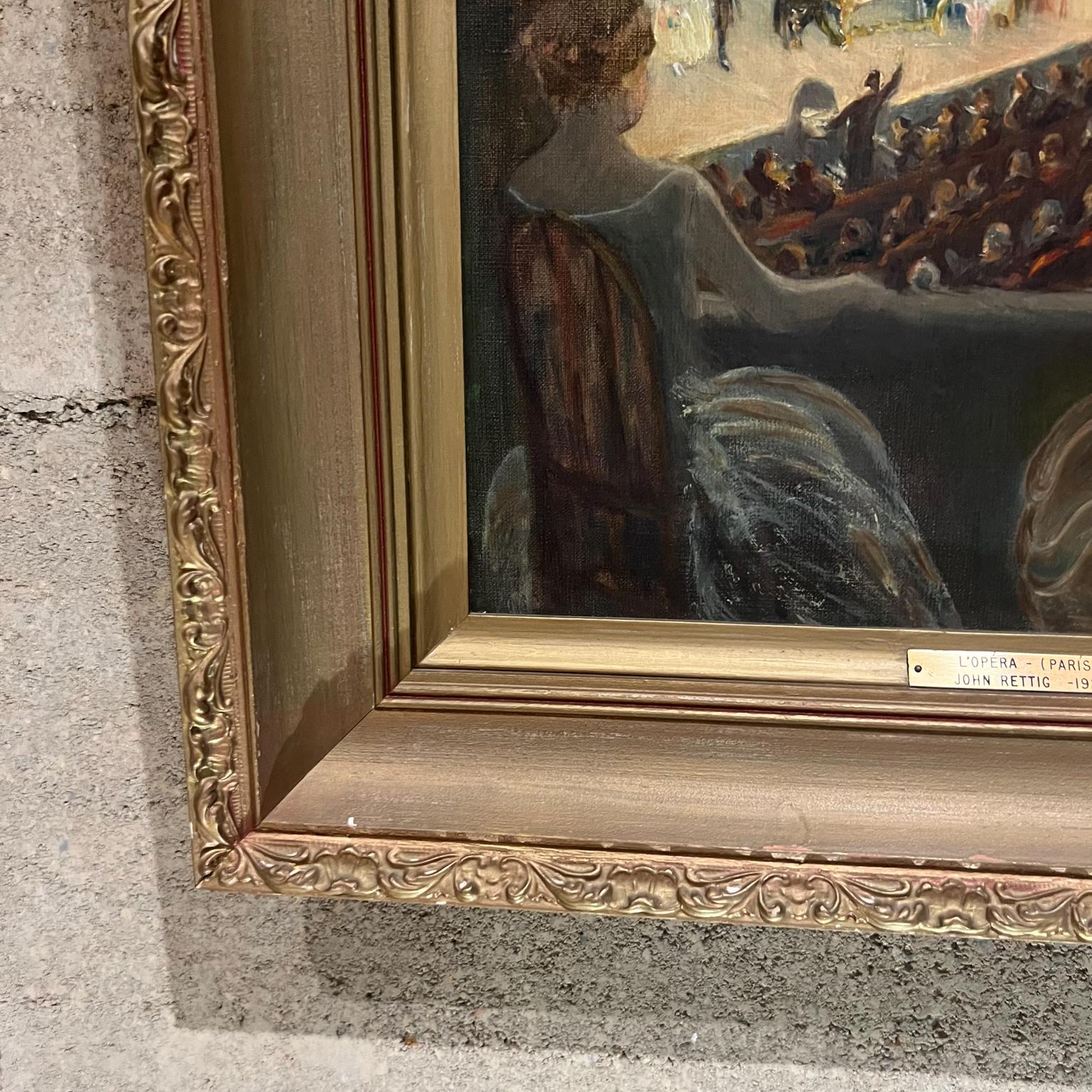 American John Rettig Art Oil Painting on Canvas L'Opera Paris 1927 In Good Condition In Chula Vista, CA