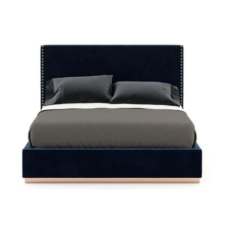 American King Size Bed Fully Upholstered with Metallic Details For Sale at 1stDibs