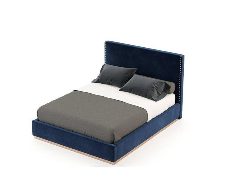 American King Size Bed Fully Upholstered with Metallic Details For Sale