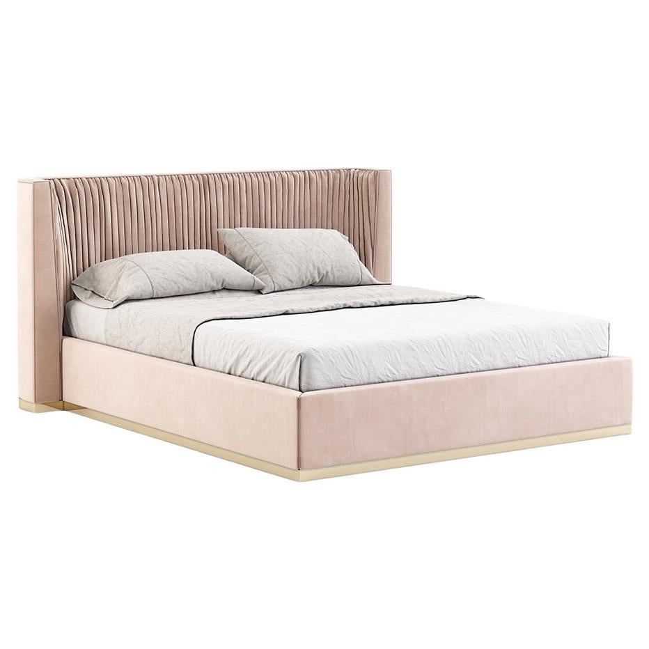 Pixel Air King Size Bed in Velvet Upholstery with Base by Sergio Bicego
