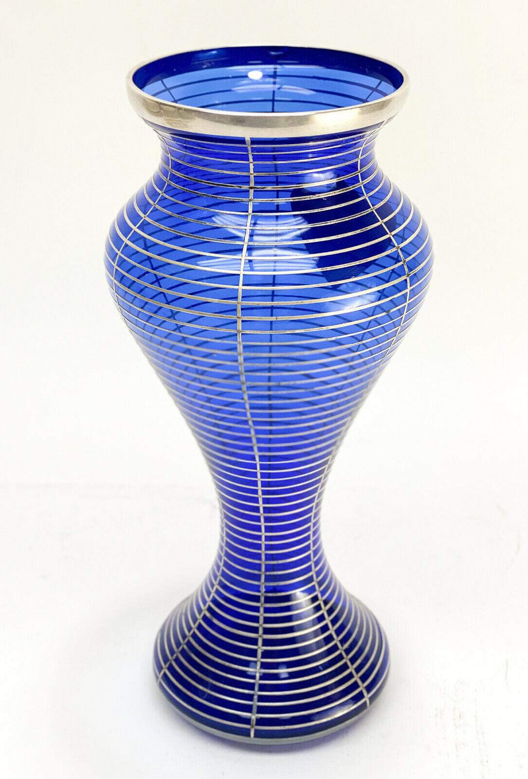 American La Pierre Silver Overlay Cobalt Blue Glass Vase, circa 1910 In Good Condition For Sale In Gardena, CA