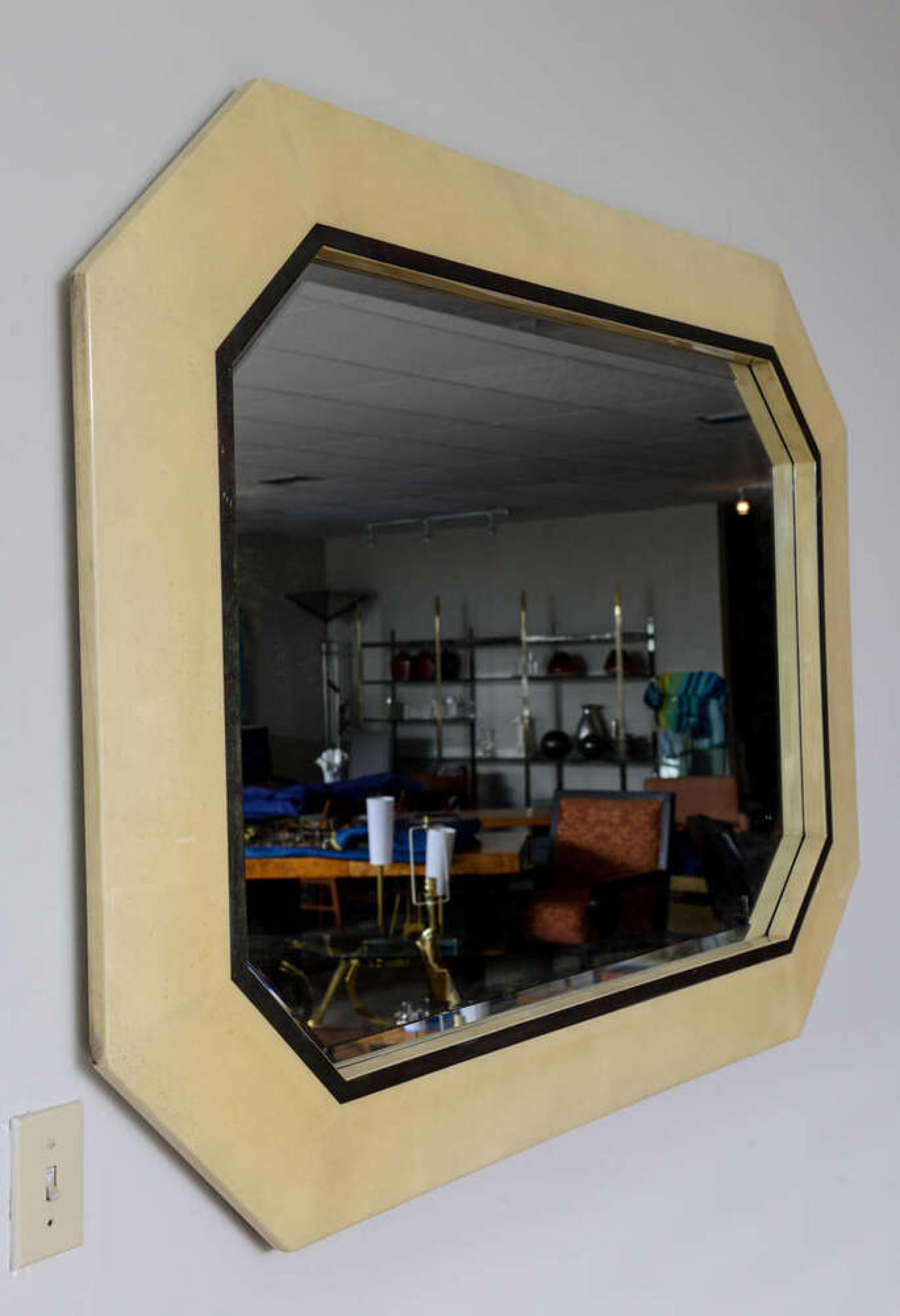 American Lacquered Parchment Octagonal Wall Mirror, Style of Karl Springer In Good Condition For Sale In New York, NY