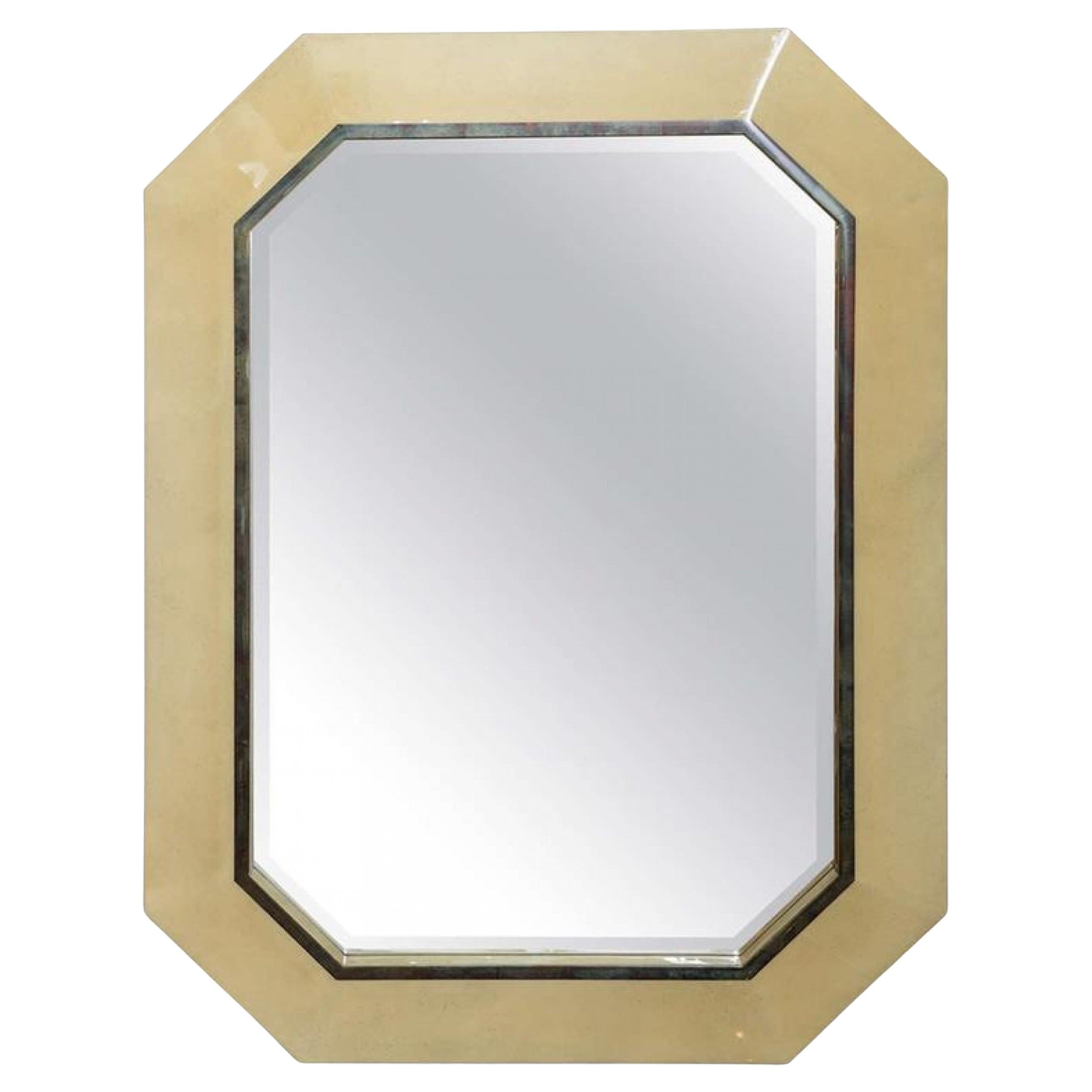 American Lacquered Parchment Octagonal Wall Mirror, Style of Karl Springer