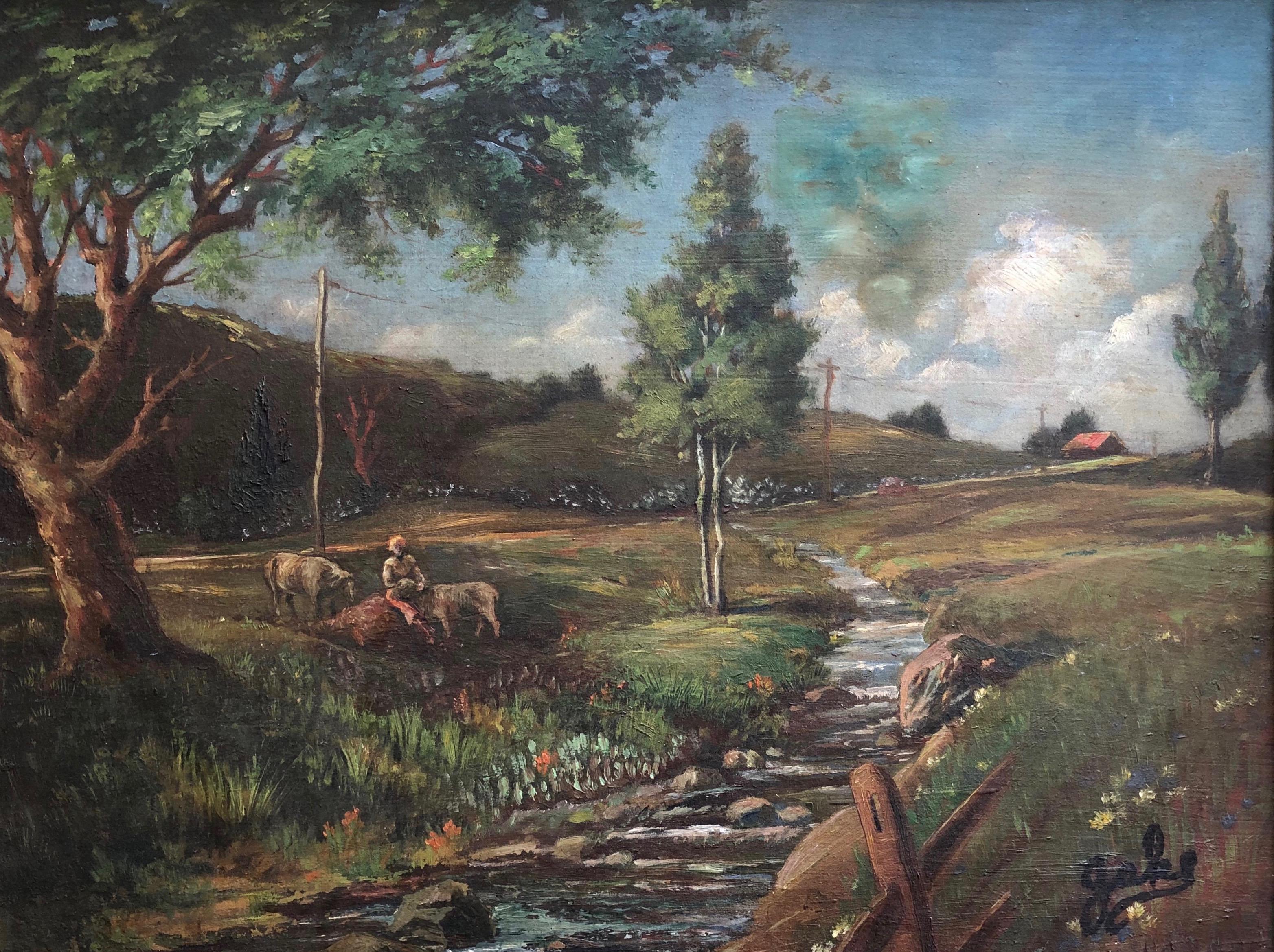 Paesaggio americano dipinto a olio 