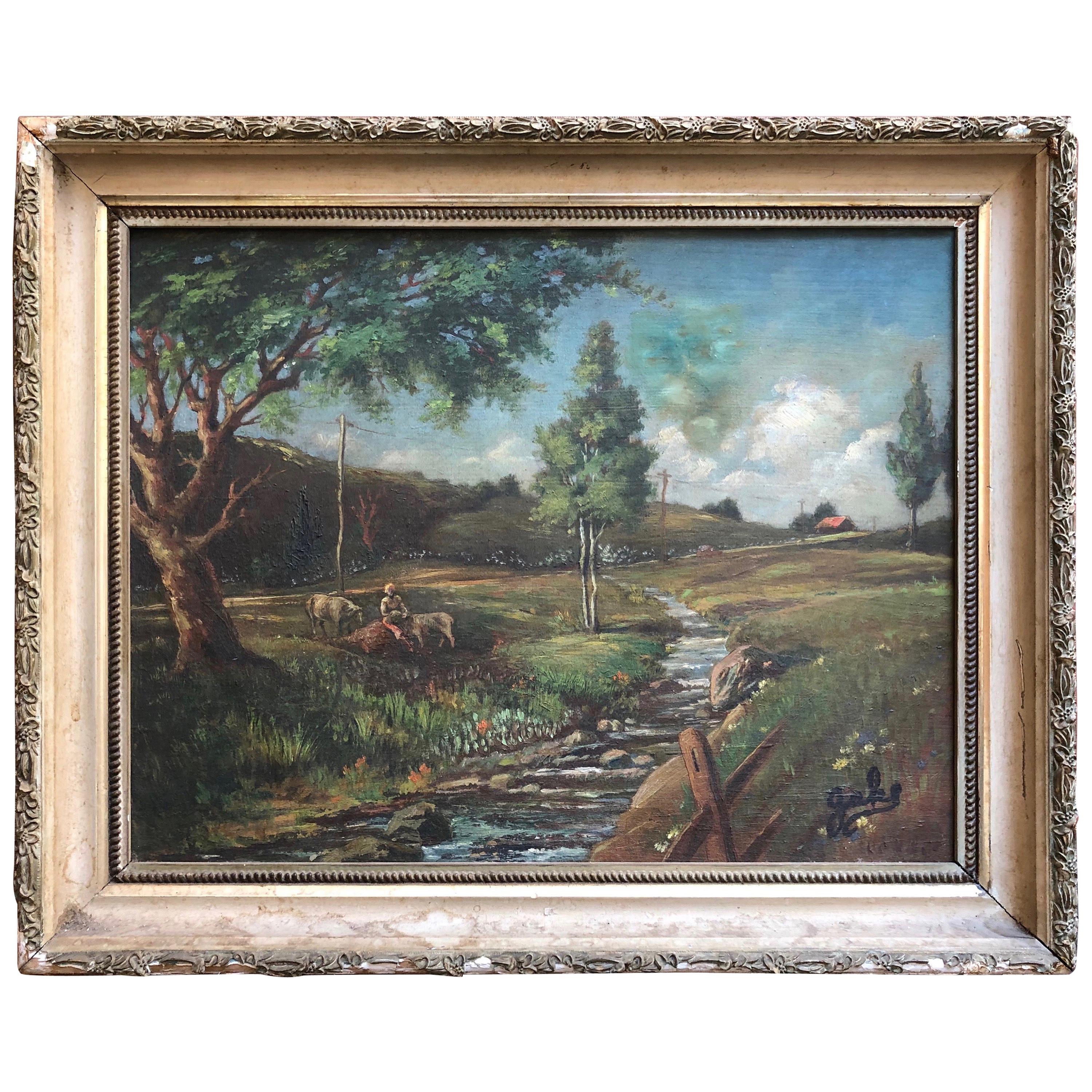 American Landscape Oil Painting "Youngsville, New York" by Mystery Artist