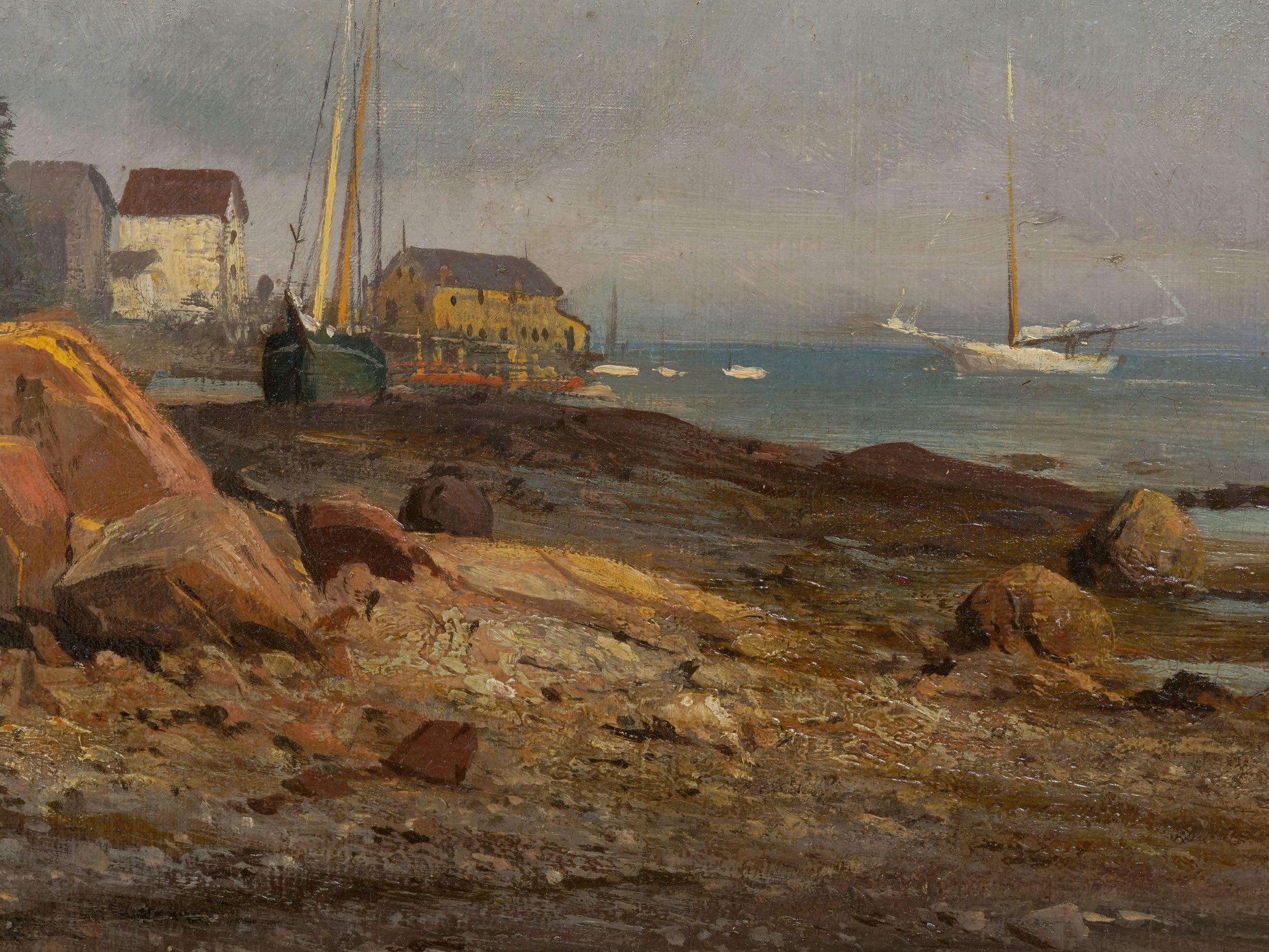 American Landscape Painting “Boats off a Rocky Coast” by Carl Philipp Weber 2