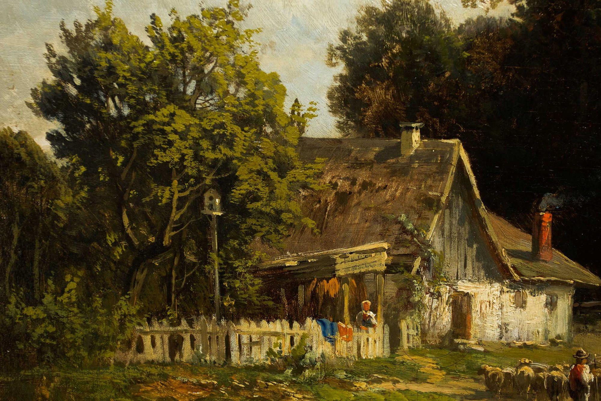 20ième siècle Peinture de paysage américain « Farm at Rockaway, New Jersey » par Carl Weber en vente