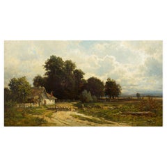 Vintage American Landscape Painting "Farm at Rockaway, New Jersey" by Carl Weber