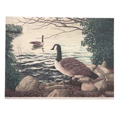 American Landscape Portrait Canadian Goose Signed Lithograph by Helen Rundell