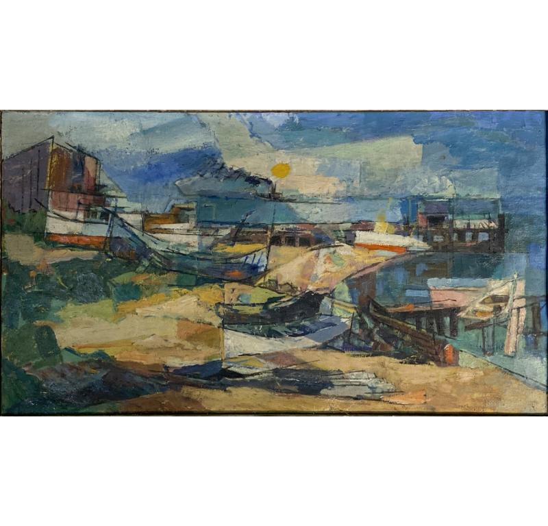 Mid-Century moderno Paesaggio americano Olio su tela in vendita