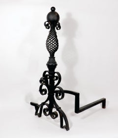 American Large Arts & Crafts Pair of Wrought-Iron Andirons