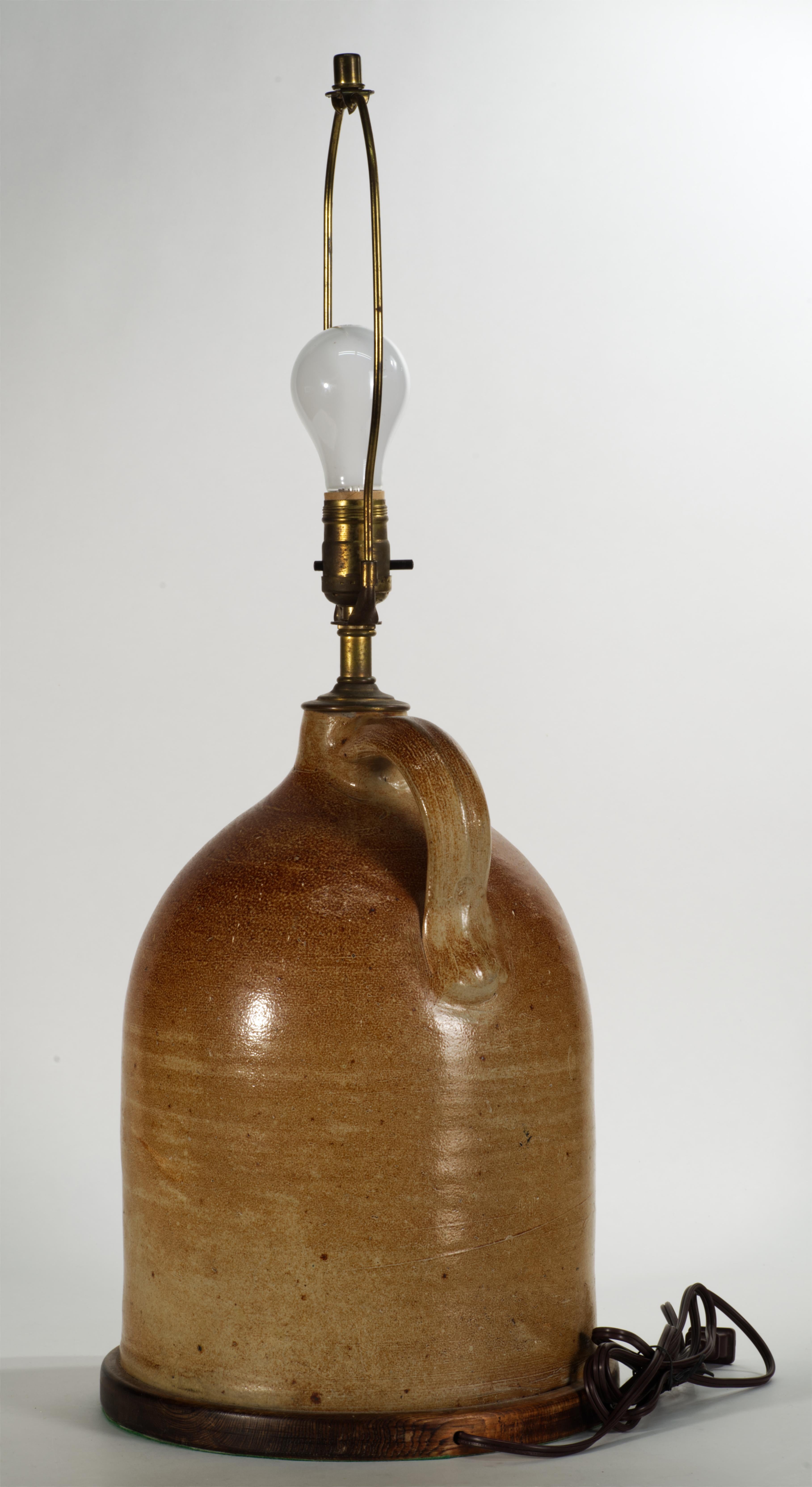 American Large Brown Salt Glaze Stoneware Crock Jug Table Lamp For Sale 3
