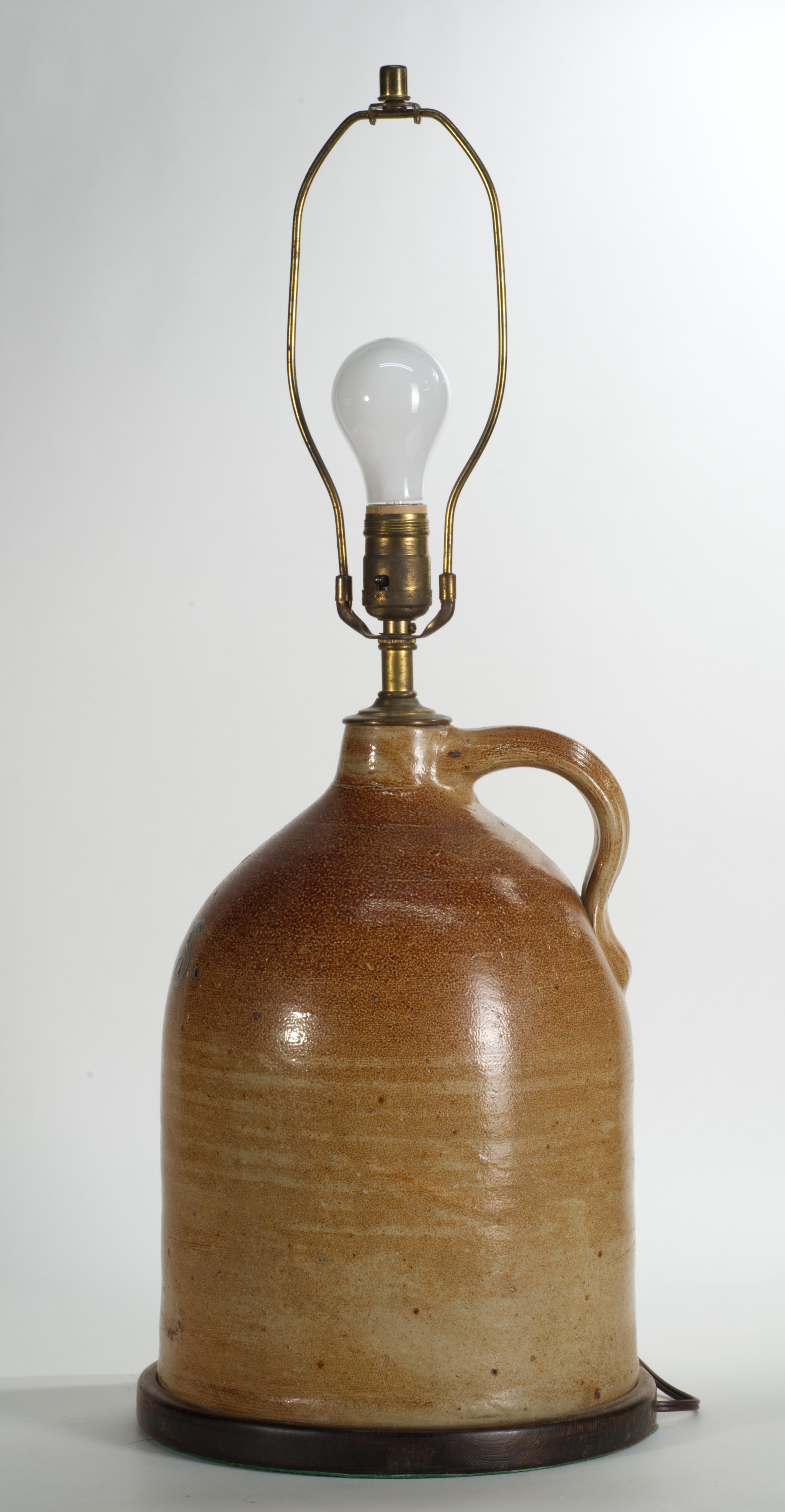 American Large Brown Salt Glaze Stoneware Crock Jug Table Lamp For Sale 4