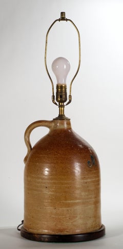 American Large Brown Salt Glaze Stoneware Crock Jug Table Lamp