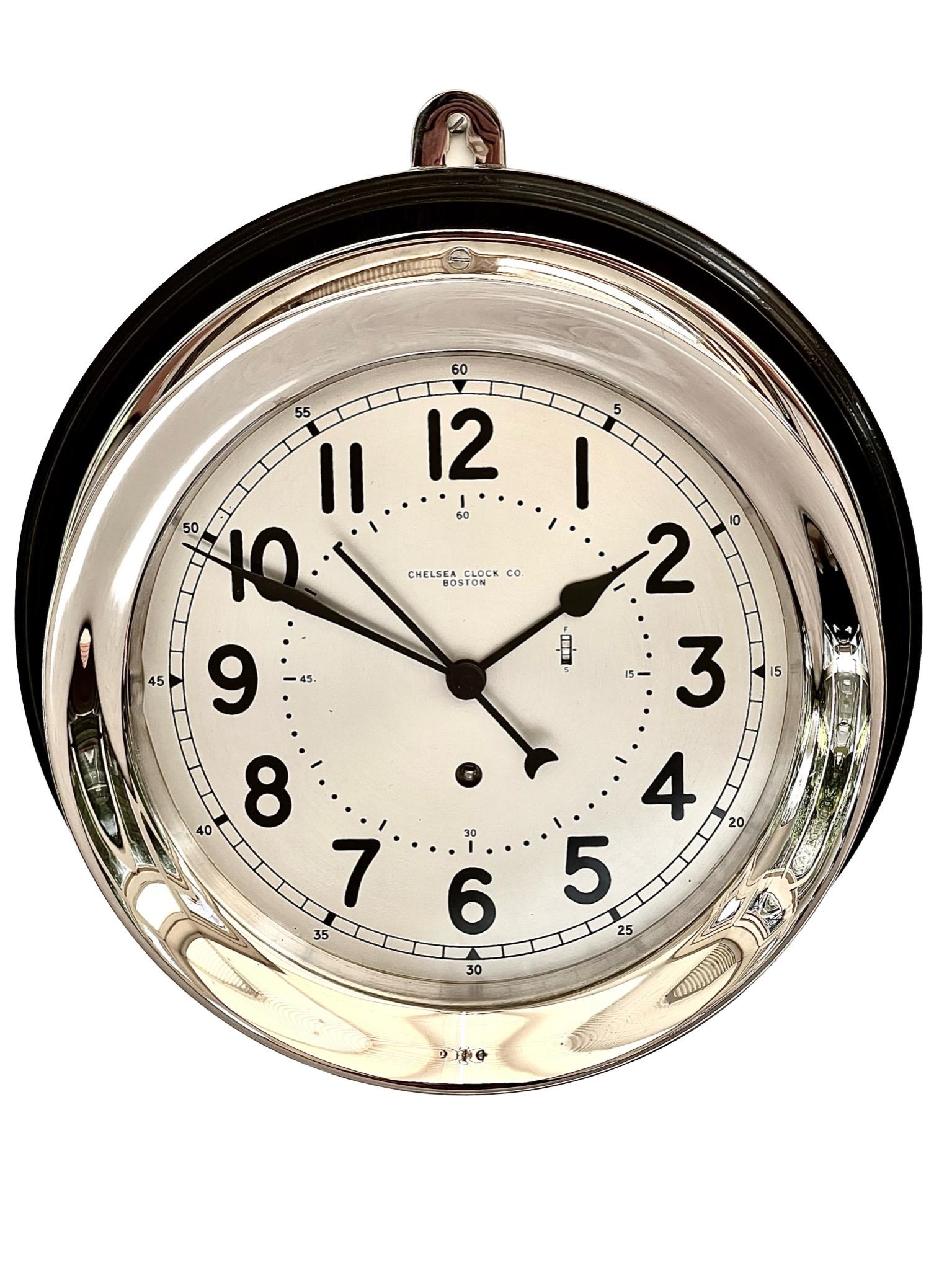 Mid-20th Century American Large Chrome Plated Timepiece Ship's Clock