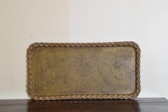 American Large Patinated and Incised Brass Tray, Last Quarter 19th Century
