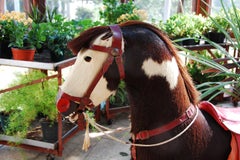 American Large Pony Pull Toy Carved Wood, Horsehair Hide and Saddle Circa 1900