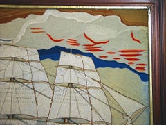 American Large Sailor's Woolwork Picture of a Frigate