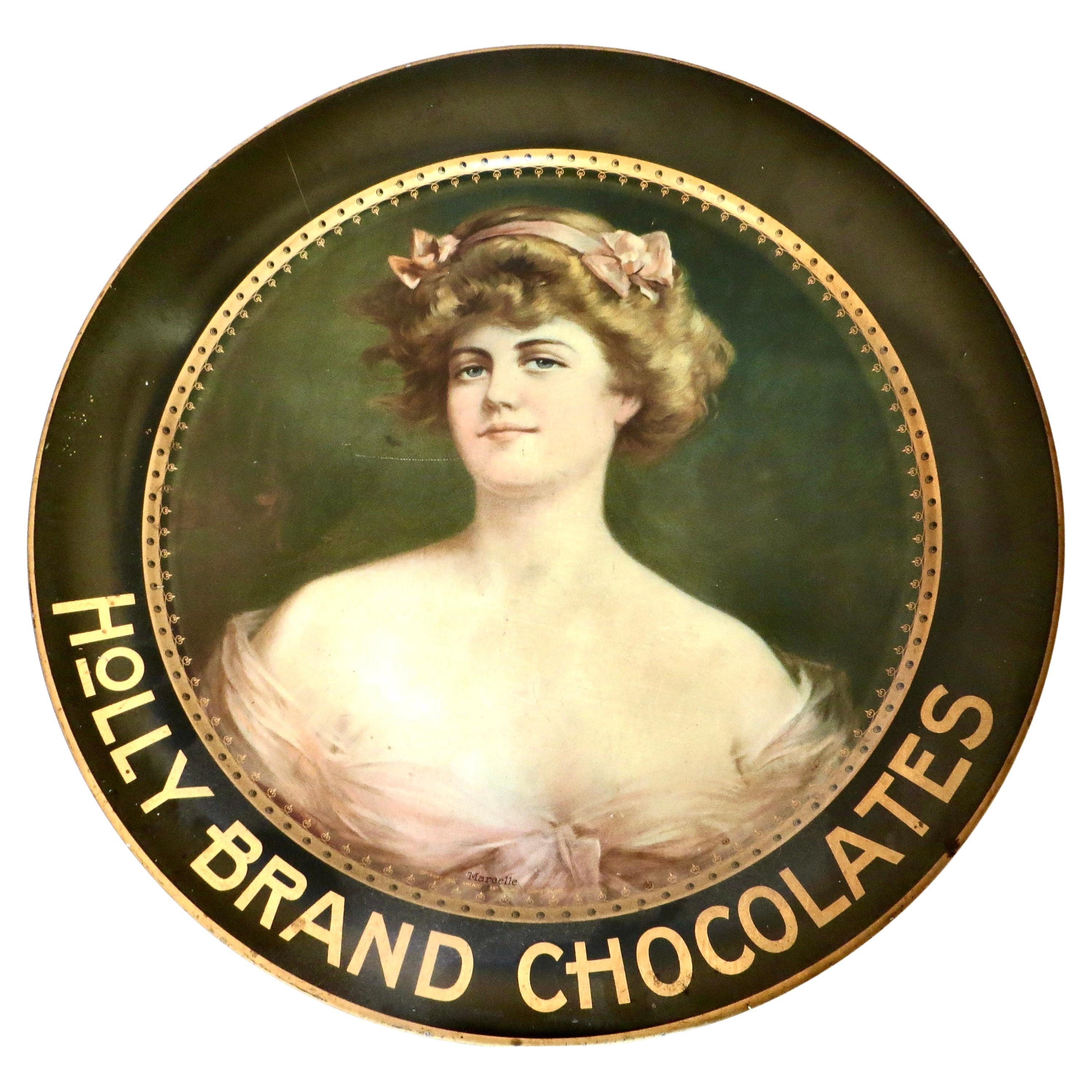 Vassoio americano di grandi dimensioni per fontana di soda "Holly Brand Chocolates" A.I.C. 1910 in vendita