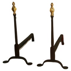 American Late 17th to Early 18th Century Iron and Brass Andirons
