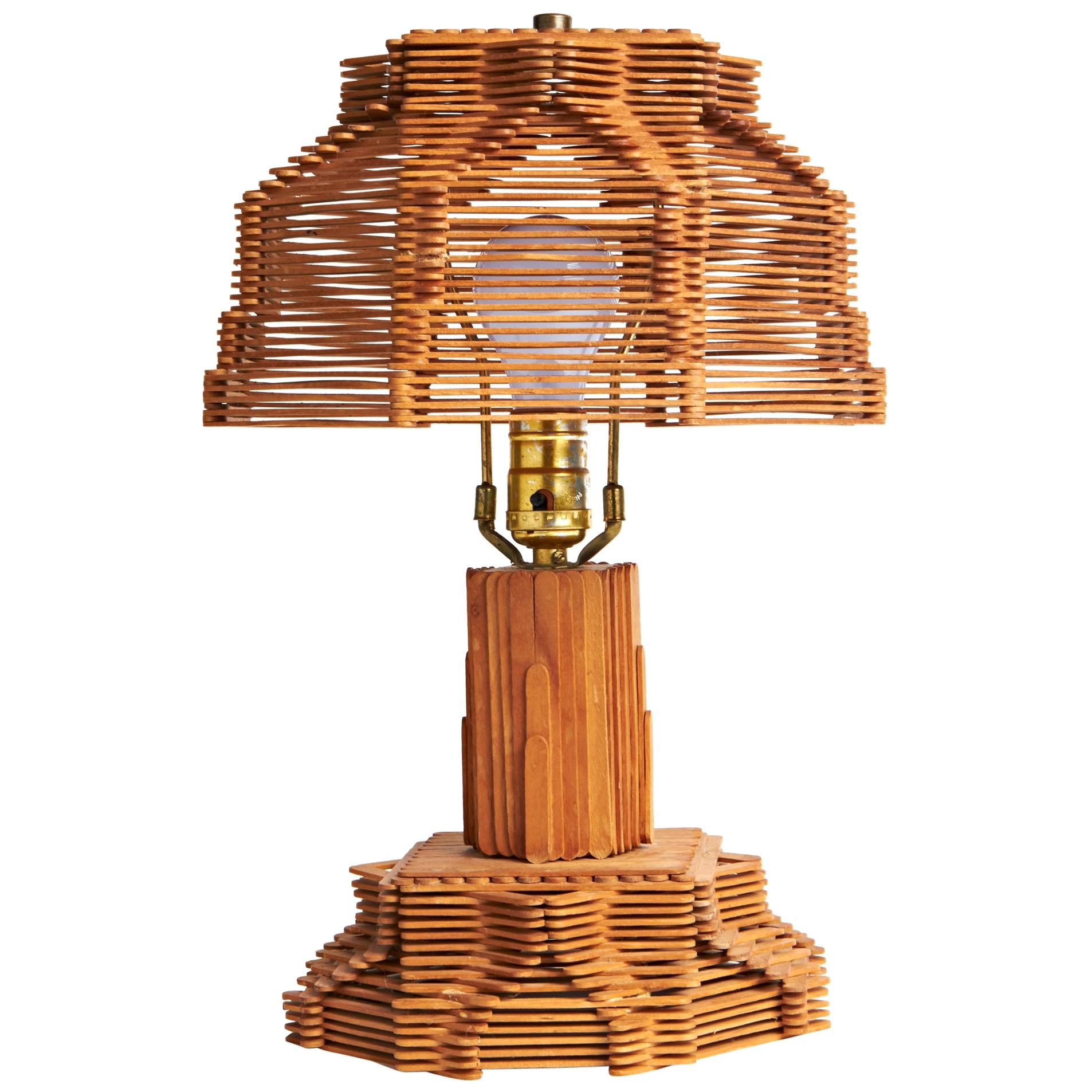 American Late Art Deco Outsider Art Architectural Popsicle Stick Table Lamp