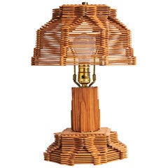 Used American Late Art Deco Outsider Art Architectural Popsicle Stick Table Lamp
