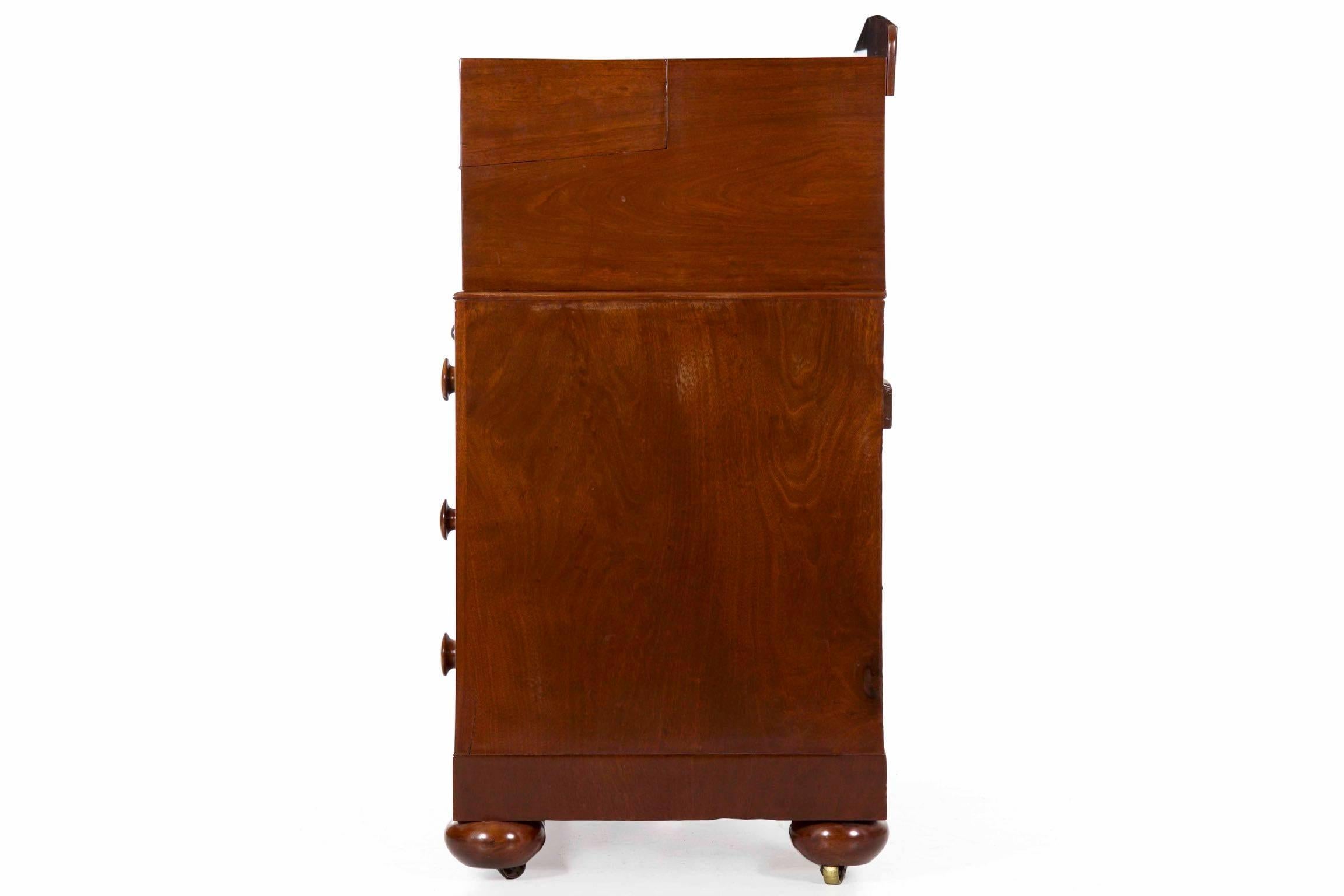 American Late Classical Crotch-Mahogany Writing Desk over Chest c. 1850-70 6