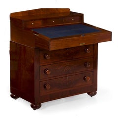 American Late Classical Crotch-Mahogany Writing Desk over Chest c. 1850-70