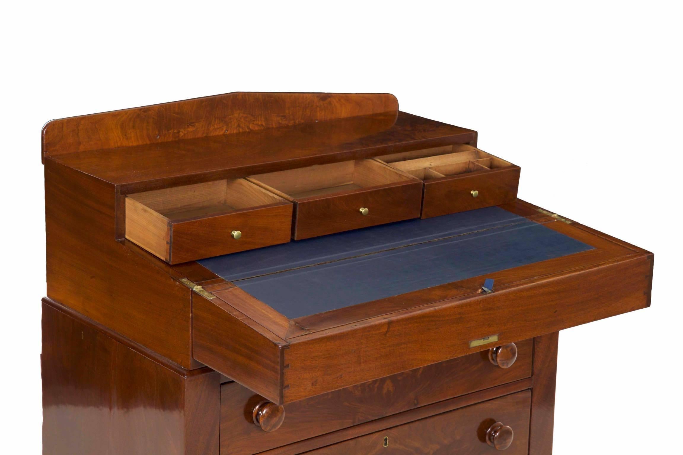 American Classical American Late Classical Crotch-Mahogany Writing Desk over Chest c. 1850-70