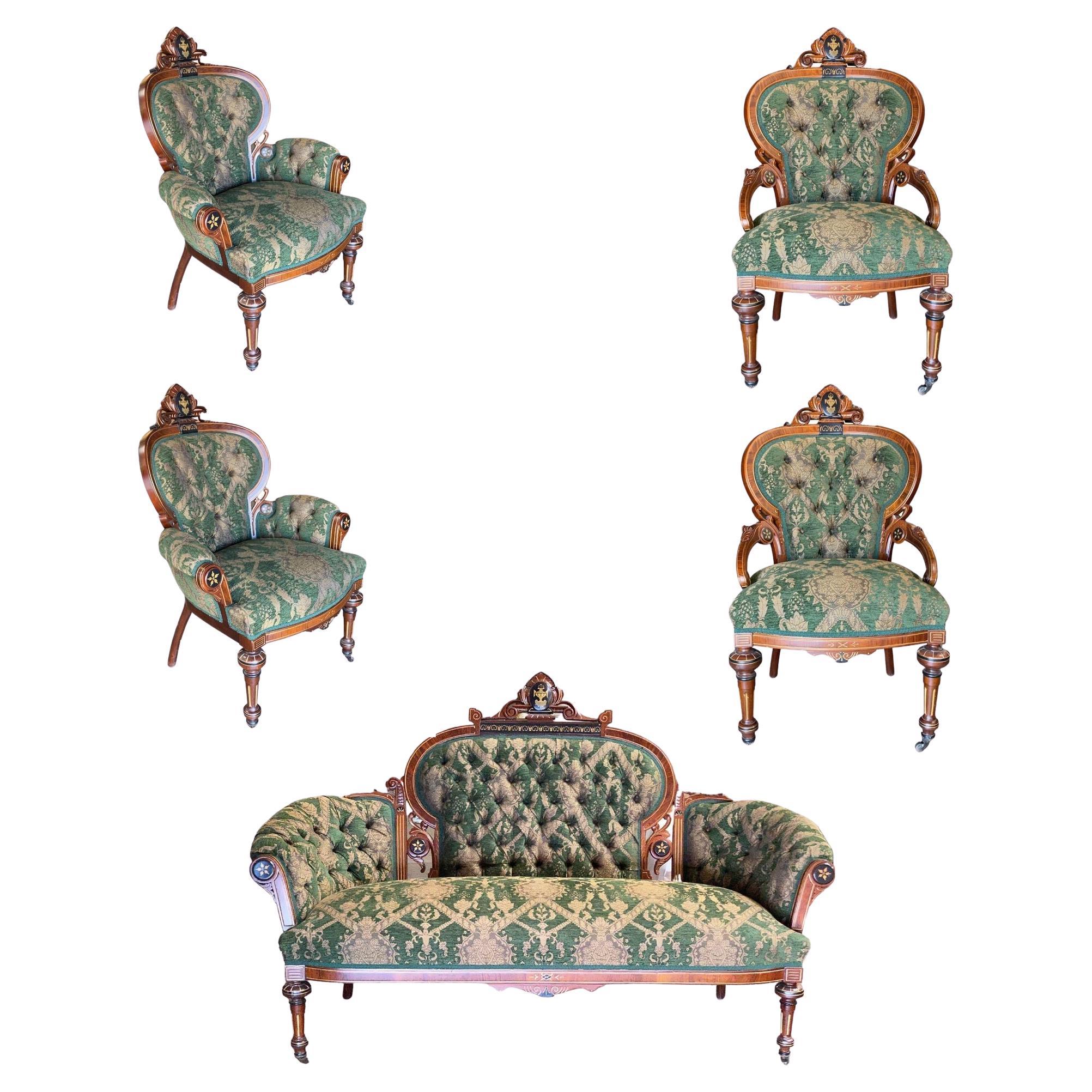 Amerikanisches spätviktorianisches Renaissance-Revival-Sofa & Stuhl-Set