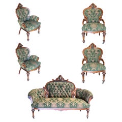 Antique American Late Victorian Renaissance Revival Parlor Sofa & Chair set