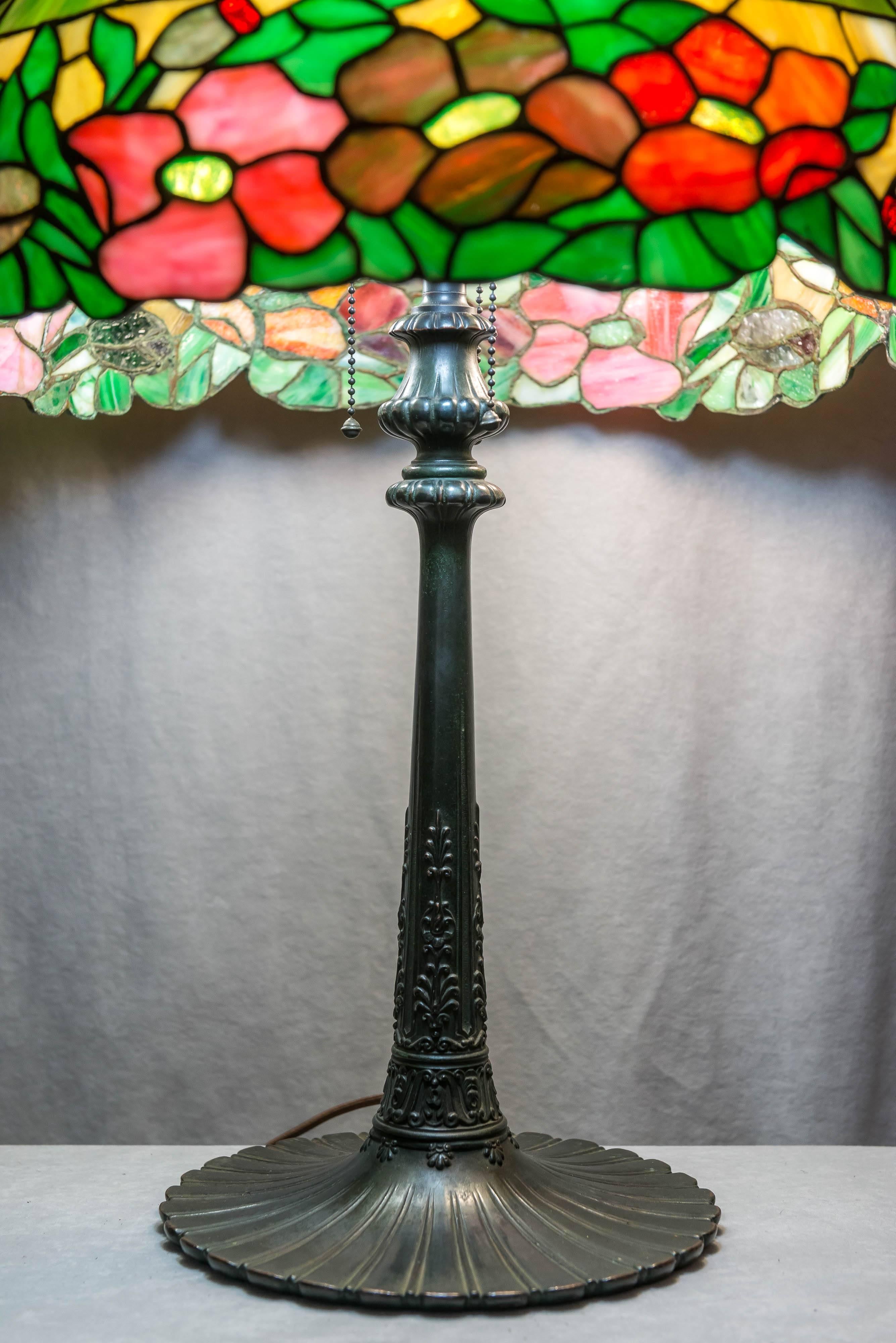 Early 20th Century American Leaded Glass Floral Lamp by Wilkinson