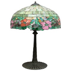 Antique American Leaded Glass Floral Lamp by Wilkinson