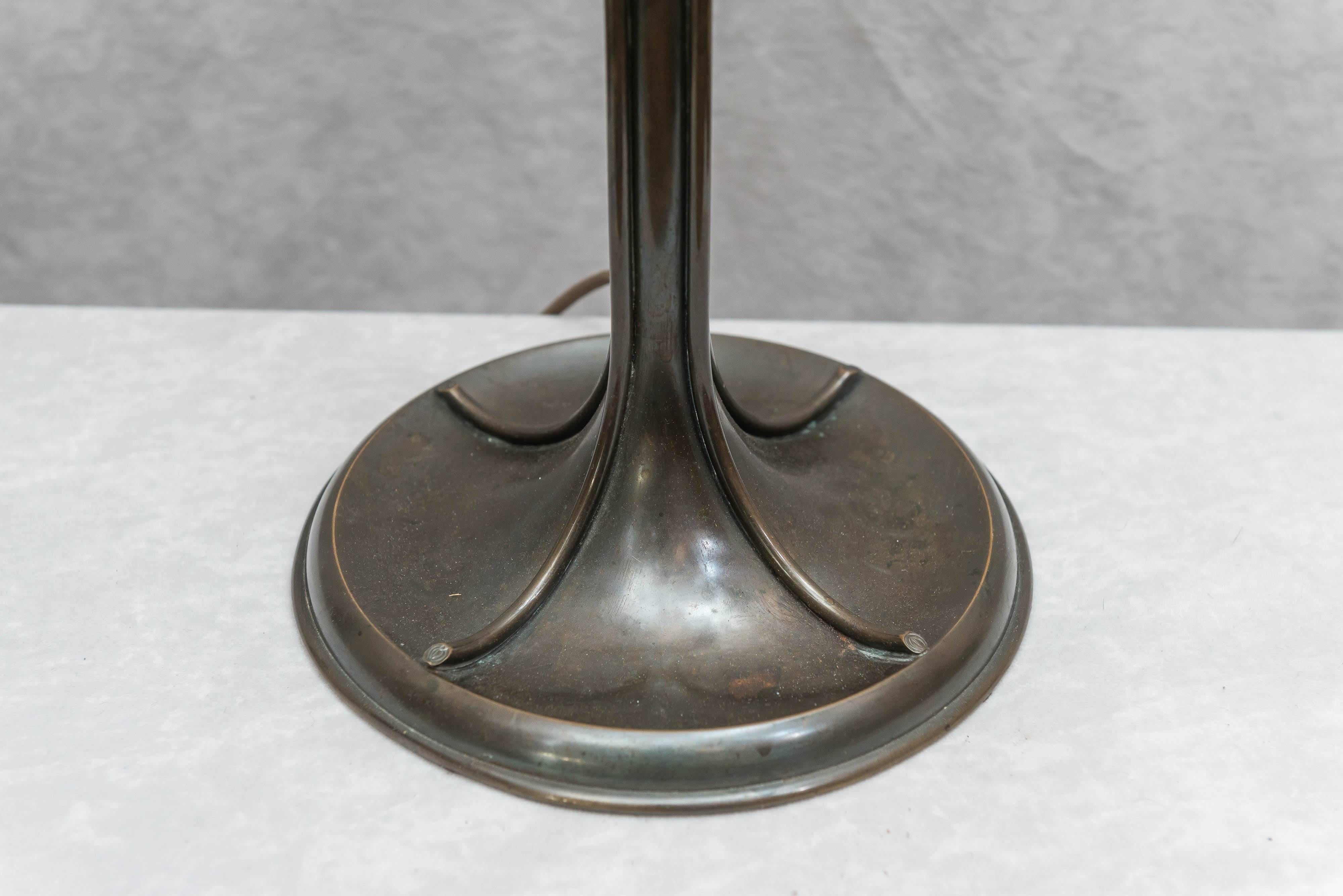 Patinated American Leaded Glass Table Lamp, Bradley & Hubbard