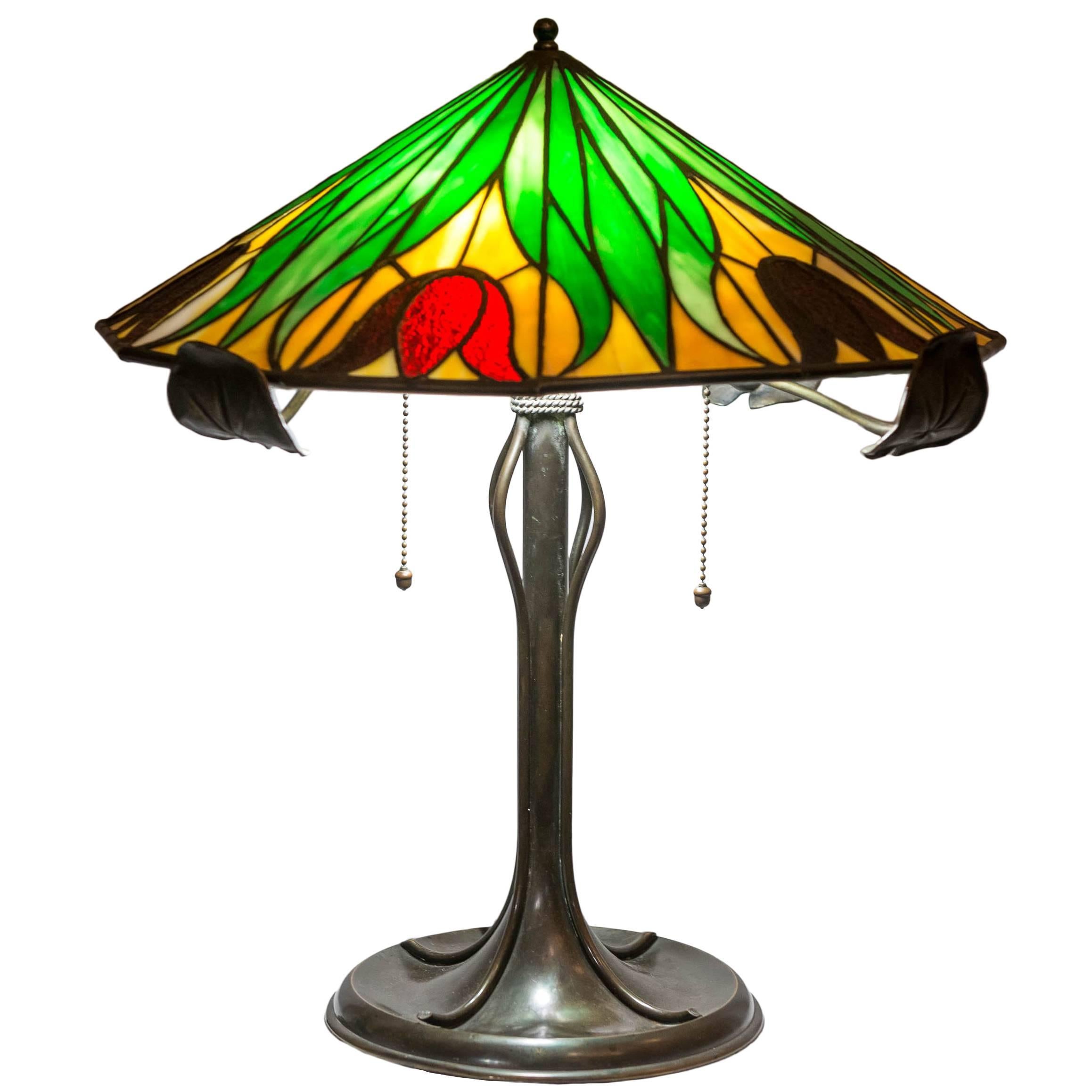 American Leaded Glass Table Lamp, Bradley & Hubbard